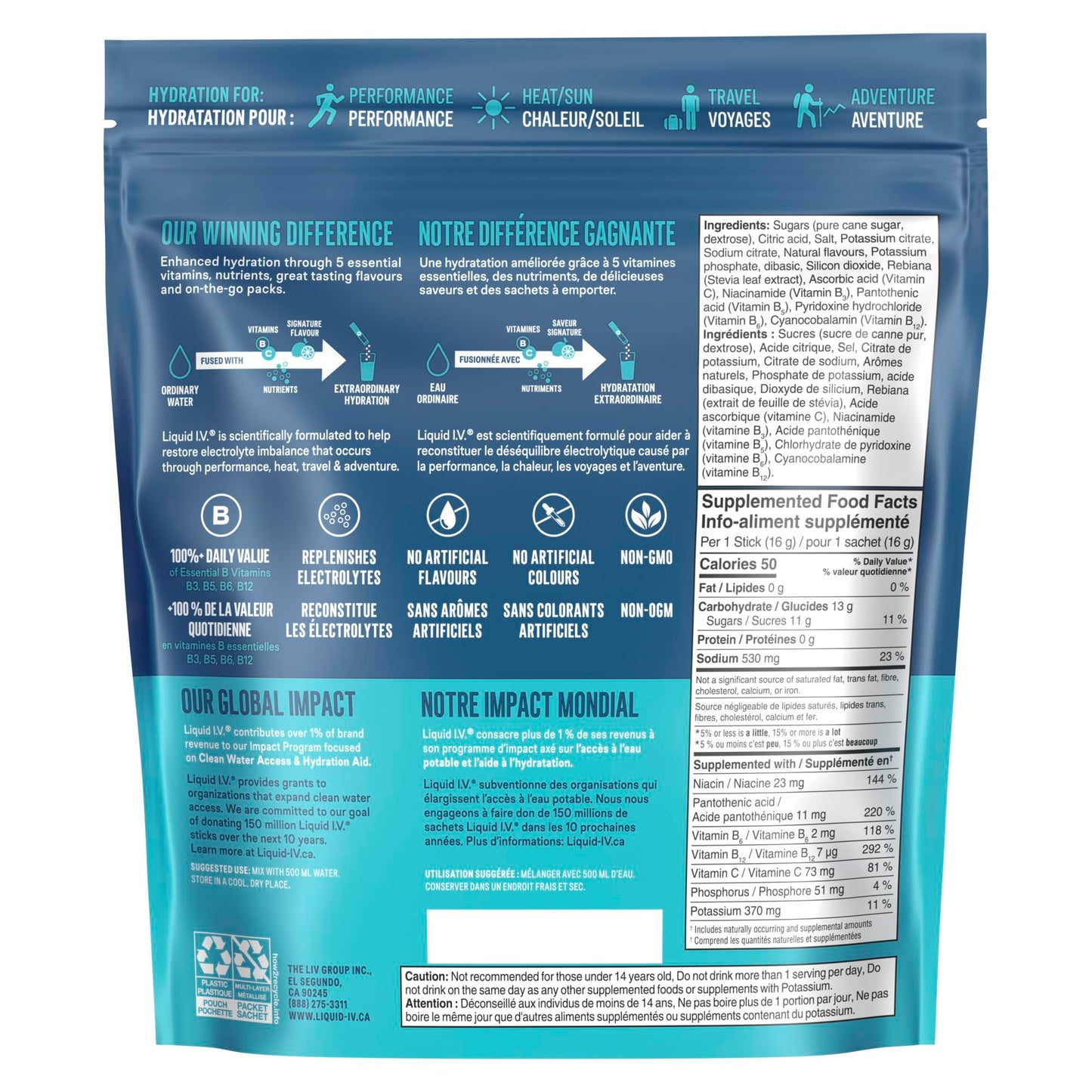 Liquid I.V. Hydration Multiplier Electrolyte Drink Mix - Enhanced Hydration Electrolyte Powder with Vitamins B3, B5, B6, B12 and C -18x On-the-go Sticks for Workout and Travel - Passion Fruit 🍁 All In One Marketplace Canada