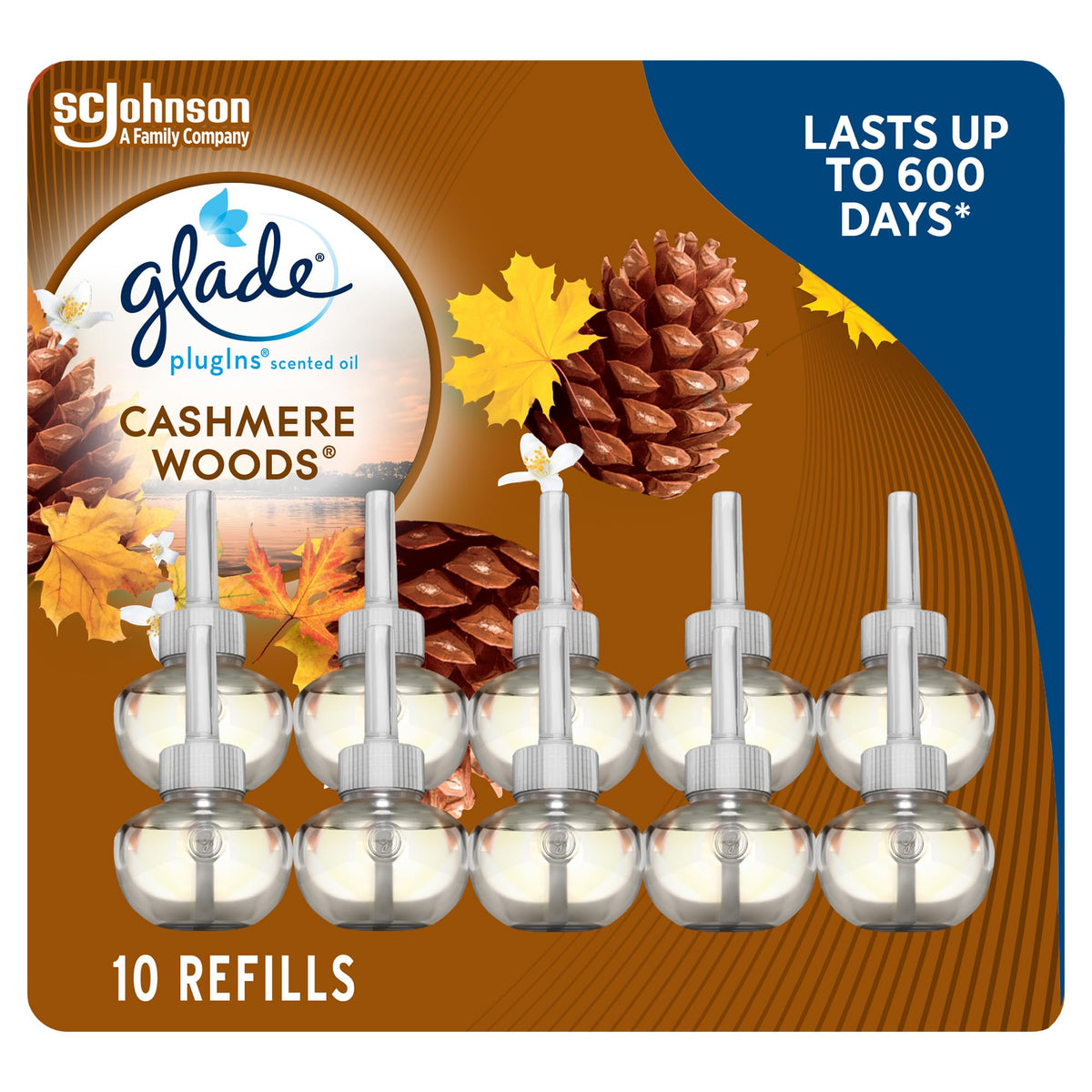 Glade PlugIns Air Freshener Refill Oil, Long Lasting Scented Plug In with Essential Oils for Home, Bathroom & Kitchens, Cashmere Woods, 10 Refills 🍁 All In One Marketplace Canada