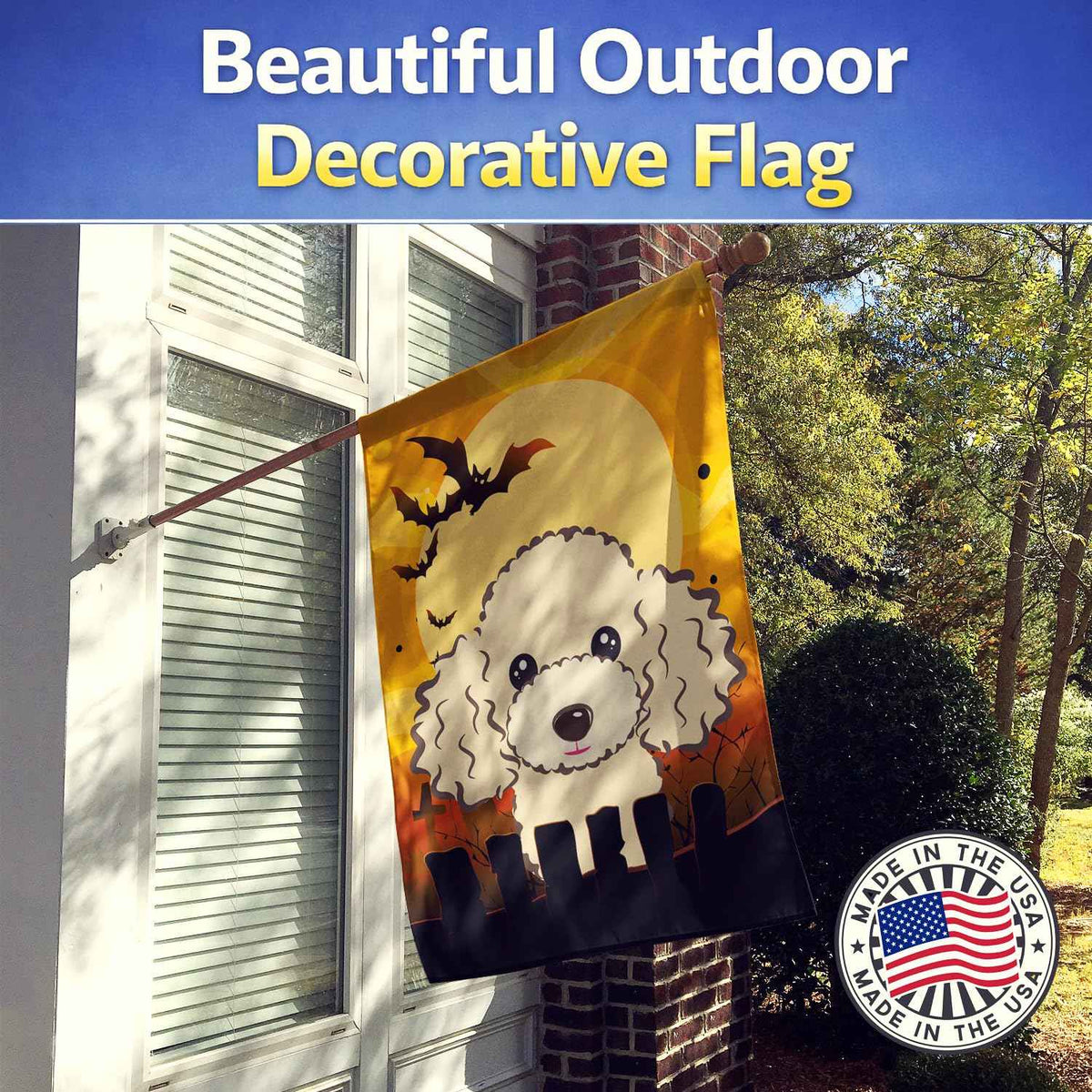 Caroline's Treasures BB1816CHF Halloween Buff Poodle Canvas House Size Flag, Multicolor, Large