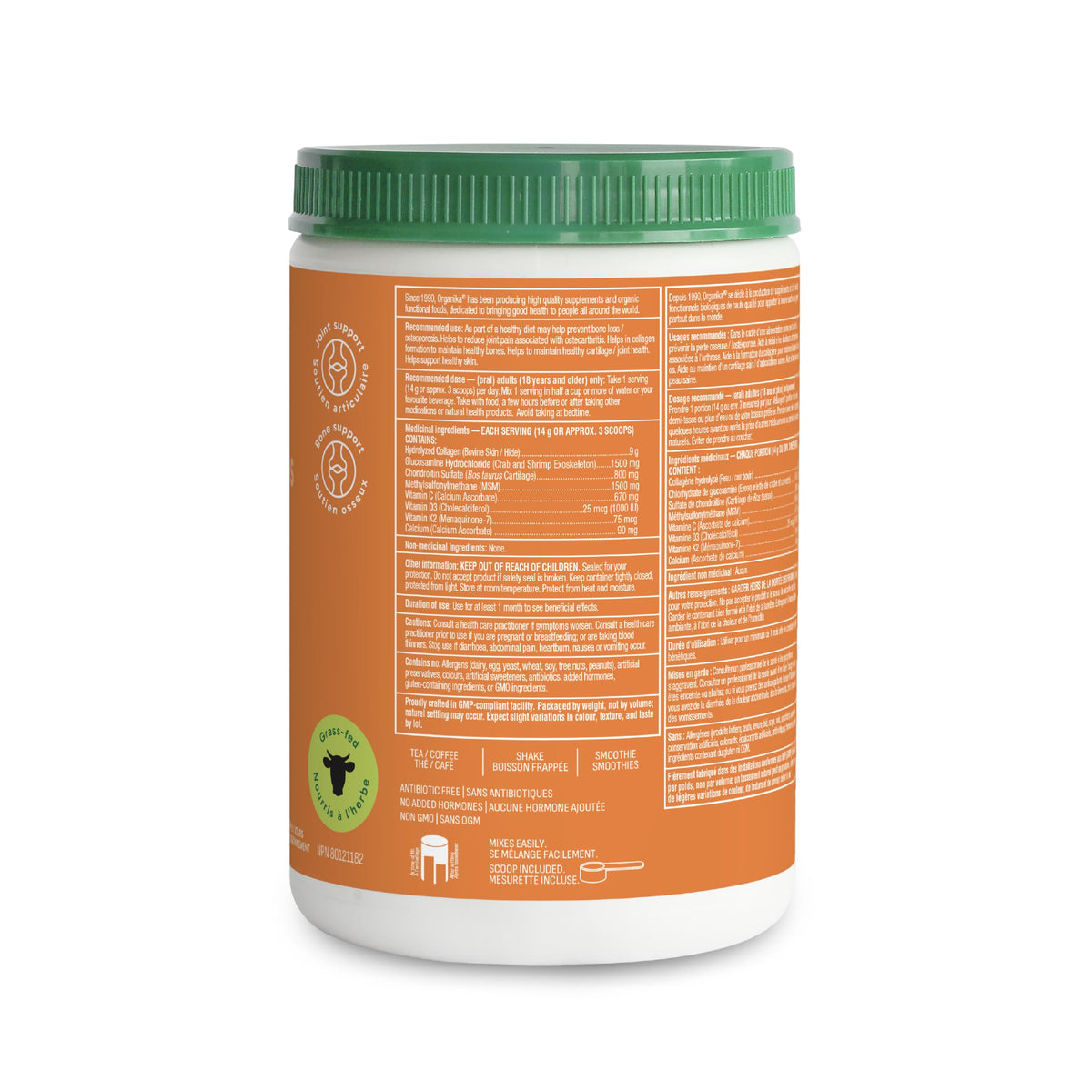 Organika Canadian-Made Enhanced Collagen Bone and Joint Powder - with Glucosamine, MSM, Chondroitin Sulfate, Vitamin D3 and K2 | Helps Restore Bone and Joint Health + Healthier Skin and Hair - 280g 🍁 All In One Marketplace Canada