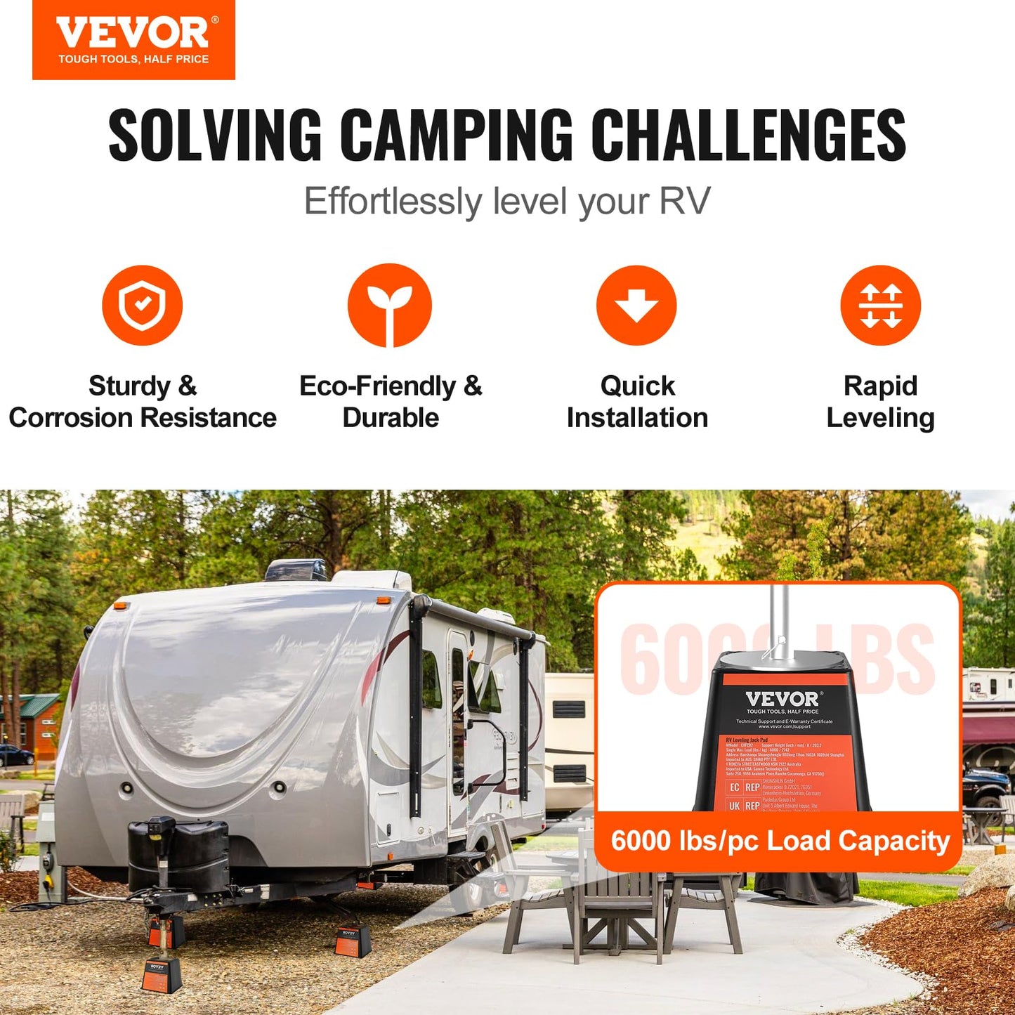 VEVOR Trailer Jack Block, 6000 lbs Capacity per RV Leveling Block, Polypropylene RV Camper Stabilizer Blocks, RV Travel Accessories Use for Any Tongue Jack, Post, Foot, 5th Wheels, 4-Pack 🍁 All In One Marketplace Canada
