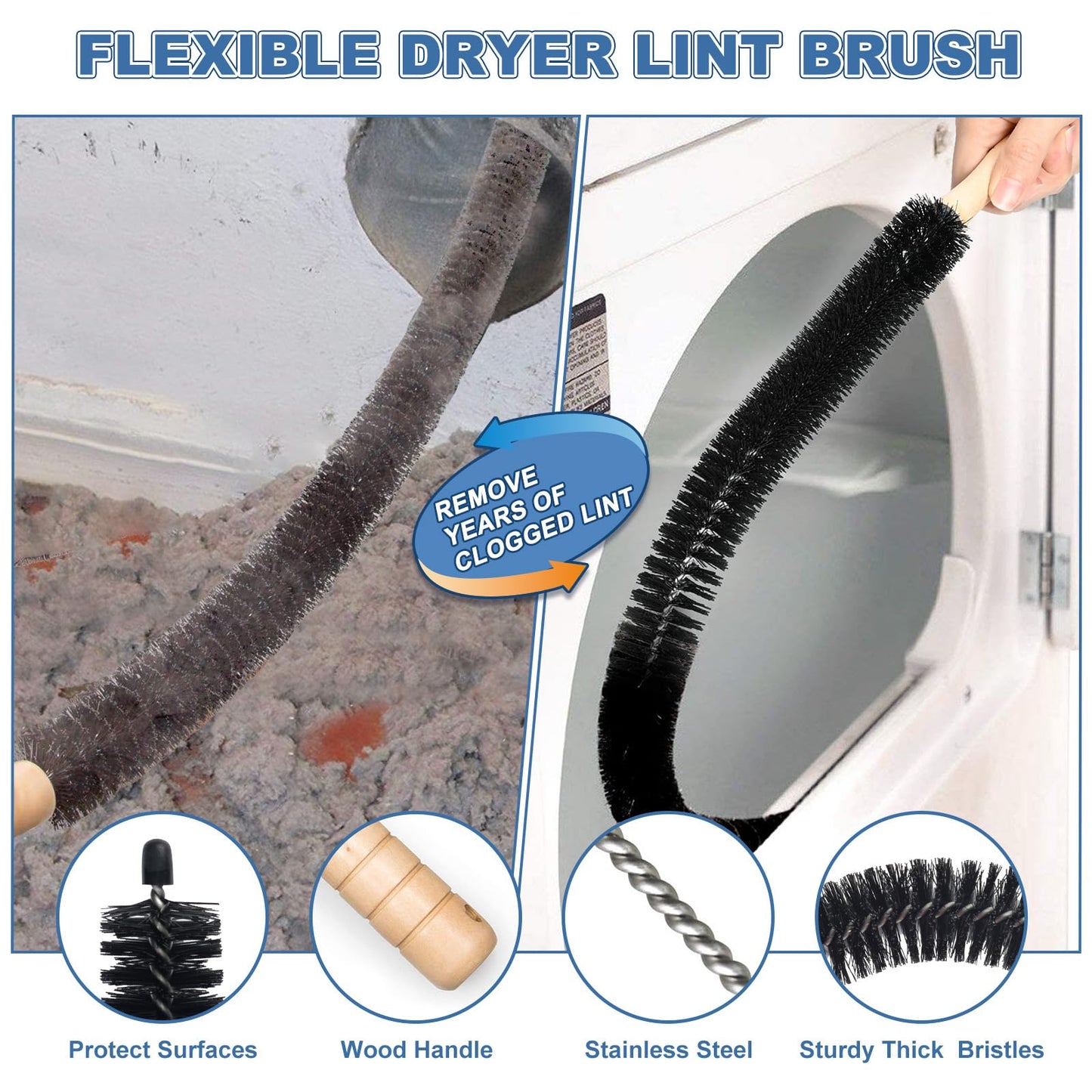 PetOde 2 Pieces Dryer Vent Cleaner Kit Compatible with All Vacuum Cleaner, Dryer Lint Brush and Vacuum Hose Attachment with Stretch Universal Connector, Quickly Lint Remover, Deep Gray 🍁 All In One Marketplace Canada