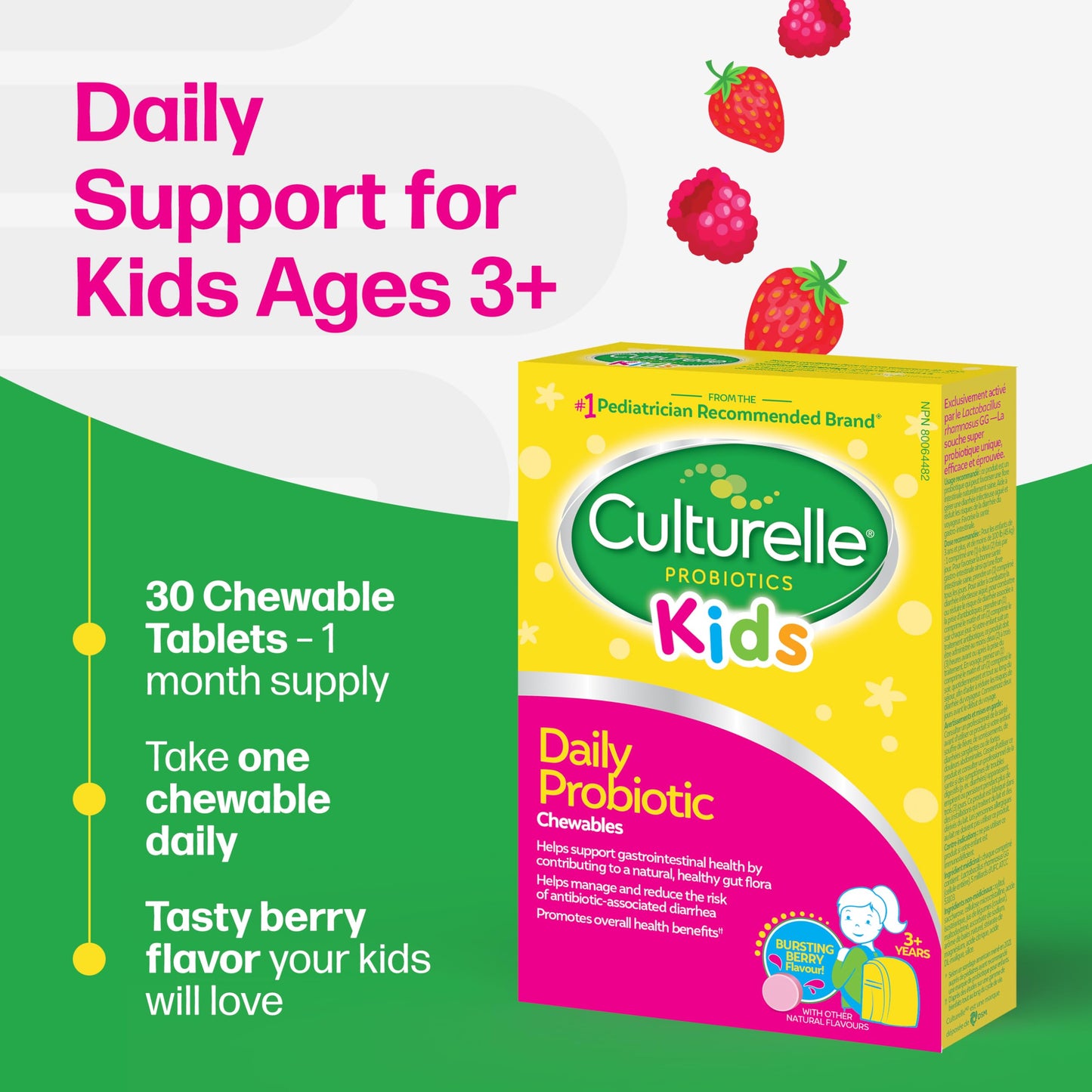 Culturelle Kids Daily Probiotic Chewable for Kids|With 100% Naturally Sourced Lactobacillus GG Strain|Most Clinically Studied Probiotic|Pediatrician Recommended|Berry Flavor|30 Count Chews 🍁 All In One Marketplace Canada