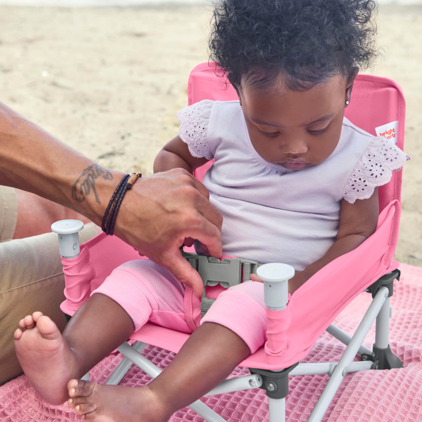 Bright Starts Pop 'N Sit Portable Booster, Indoor/Outdoor Use, Floor Seat with Feeding Tray, Pink, 6 Mos - 3 Yrs 🍁 All In One Marketplace Canada