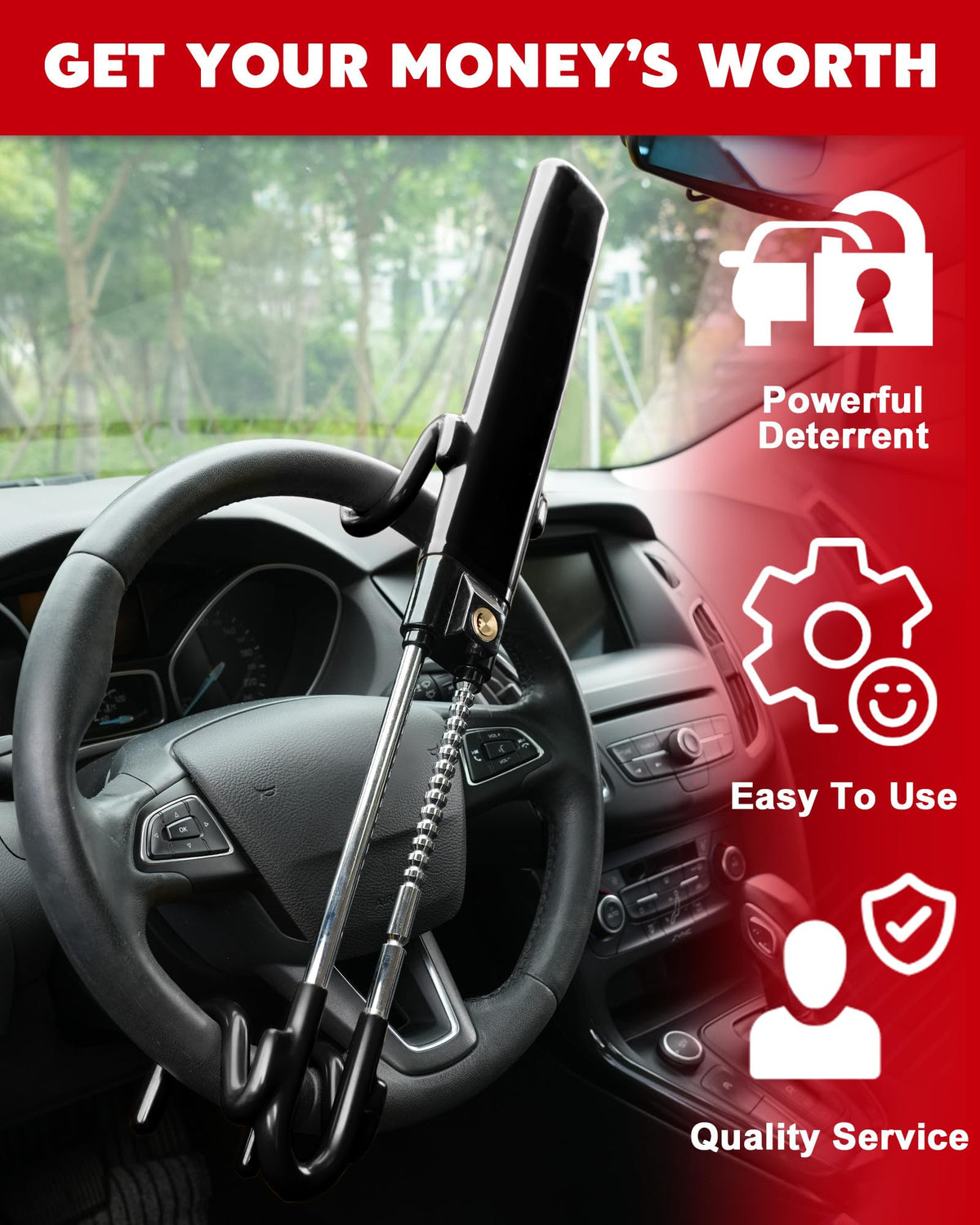 Tevlaphee Steering Wheel Lock Anti-Theft Car Device Heavy Duty Security Car Lock Antitheft Locking Devices Great Deterrent Adjustable Car Wheel Lock Anti Theft for Vehicle Truck with 3 Keys(Black) 🍁 All In One Marketplace Canada