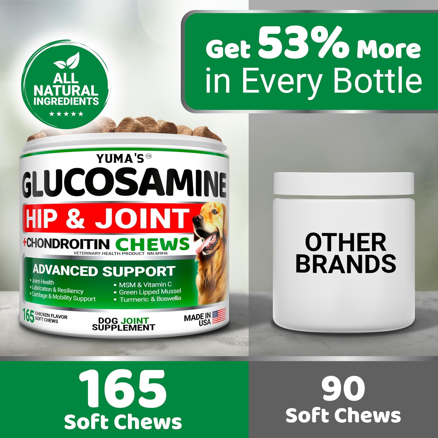 Glucosamine for Dogs - 165 Chews - Hip and Joint Supplement for Dogs - Glucosamine Chondroitin Chews - Joint Pain Relief Supplement with MSM - Advanced Health - Mobility Support - Made in USA 🍁 All In One Marketplace Canada
