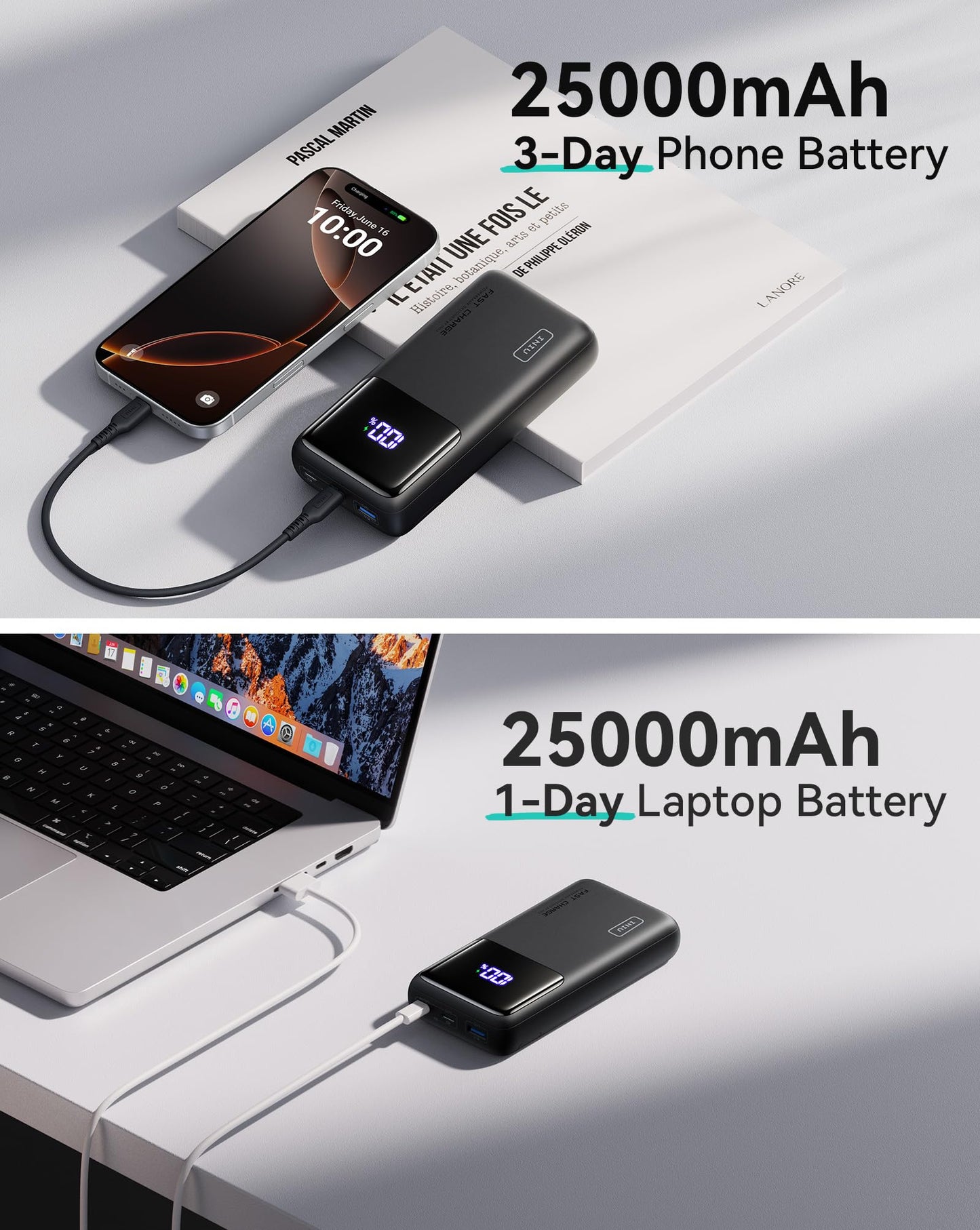 INIU Laptop Power Bank, 100W 25000mAh Portable Laptop Charger, Fast Charging USB C in&Out External Battery Pack, Travel Powerbank for Laptop MacBook iPad Steam Deck iPhone 17 16 Samsung S25 etc 🍁 All In One Marketplace Canada