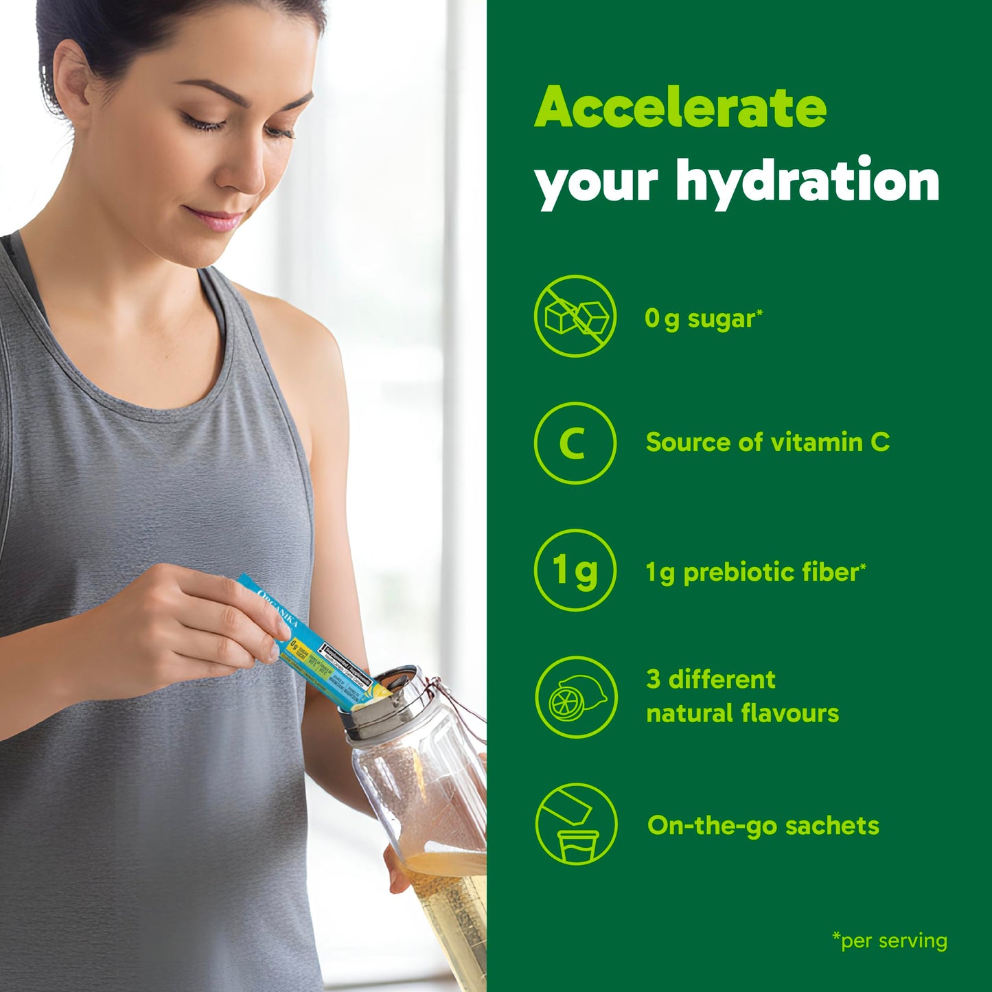 Organika Canadian-Made Electrolytes Powder with Vitamin C & Prebiotic Fibre - Sugar-Free Hydration Drink Mix Variety Pack - Lemonade, Raspberry & Pineapple Passionfruit - 21 Single-Serve Sachets x 3.5g 🍁 All In One Marketplace Canada