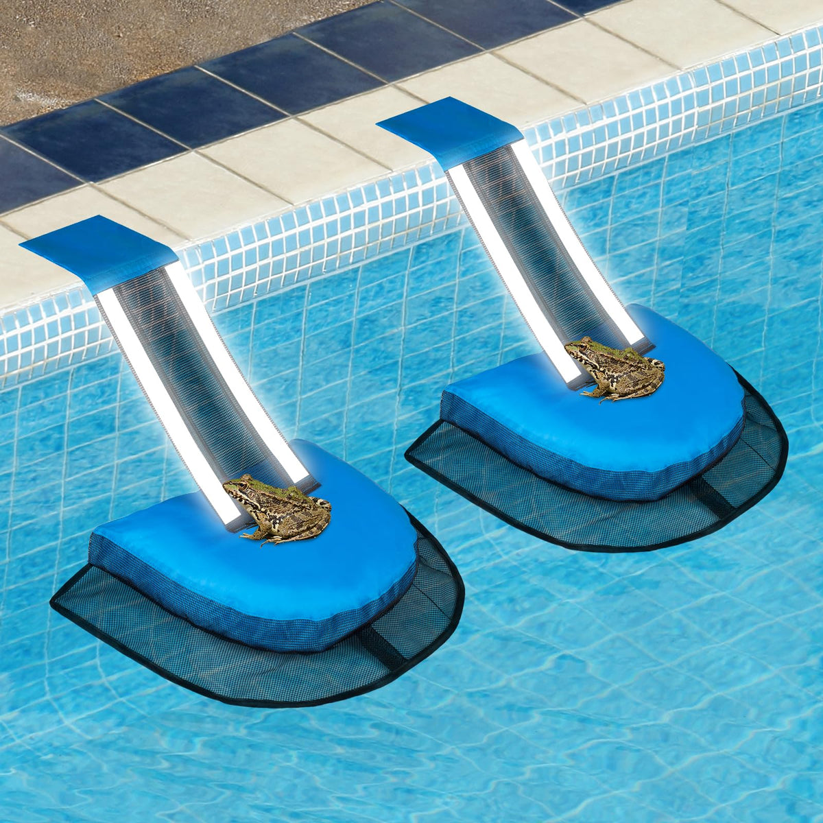 2Pcs Pro Animal Frog Wildlife Saving Saver Escape Ramp Bridge for Swimming Pool Floating Small Animal Critter Ducks Escape Ramp Frog Pads for Pool Log Device Reduces Maintenance Accessories (Blue, L) 🍁 All In One Marketplace Canada