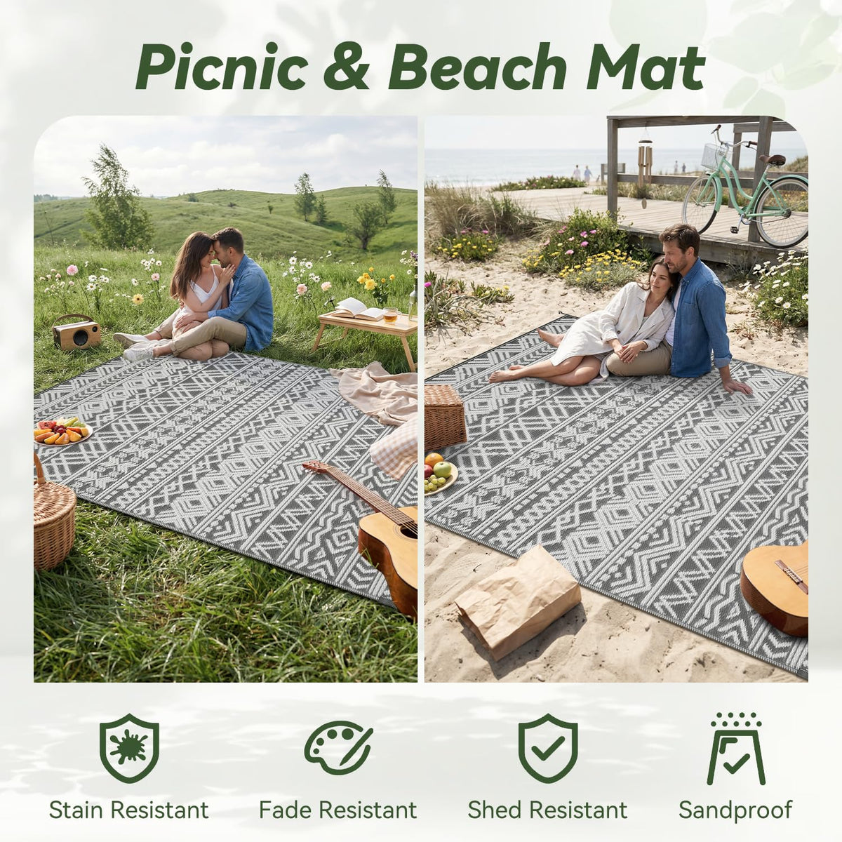 Outdoor Rug 5x8 ft Waterproof Outdoor Carpet-Patio RV Deck Camping Rug Portable Boho Rugs for Outdoor Area Rug Picnic Backyard Porch Beach Mat Grey 🍁 All In One Marketplace Canada