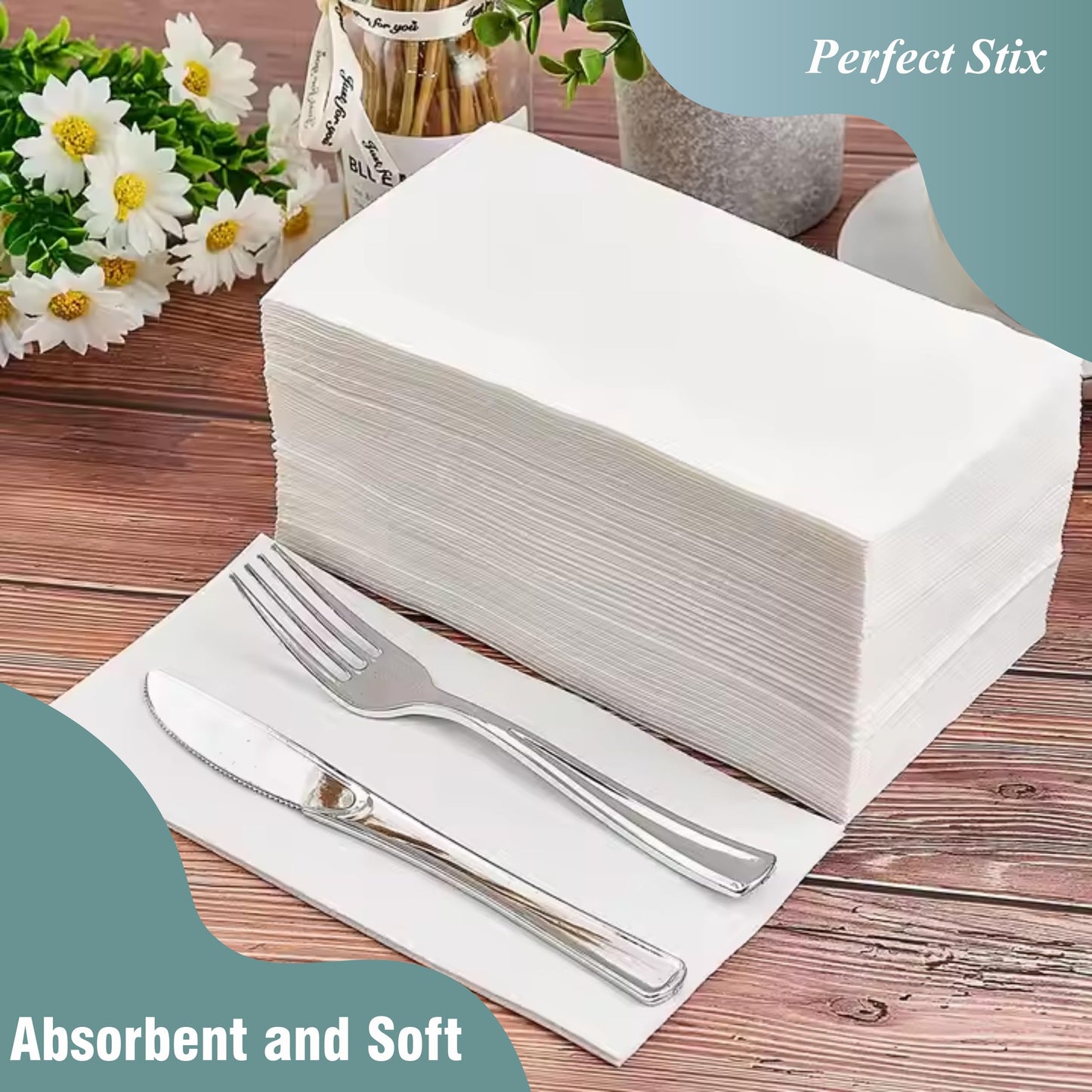 Perfect Stix White Dinner Napkin-300 2-Ply White Dinner Napkins, 0.1" Height, 17" width, 15" Length (Pack of 300) 🍁 All In One Marketplace Canada
