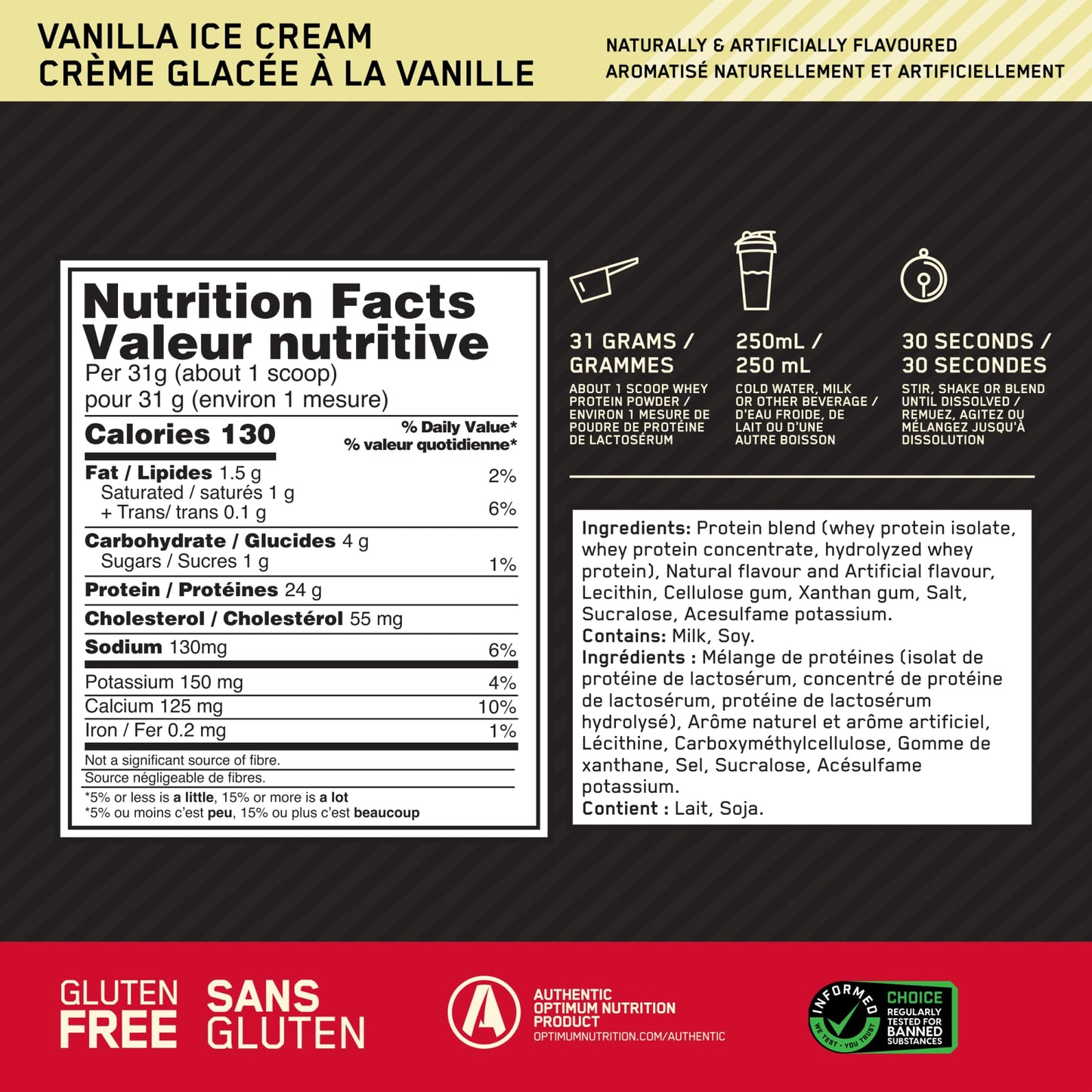 Optimum Nutrition Gold Standard 100% Whey Protein Powder, 670g - Vanilla Ice Cream - 22 servings (packaging may vary) 🍁 All In One Marketplace Canada