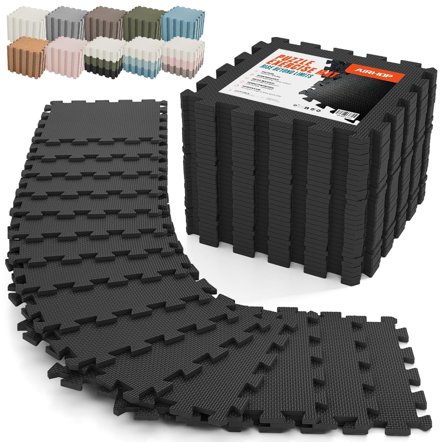 AIRHOP 12x12In Thick 18 Tiles Gym Floor Mat, High-Density EVA Foam Puzzle Gym Mat, Interlocking Foam Floor Tiles for Home Gym Exercise Equipment, Play Workout Garage Kitchen Flooring 🍁 All In One Marketplace Canada