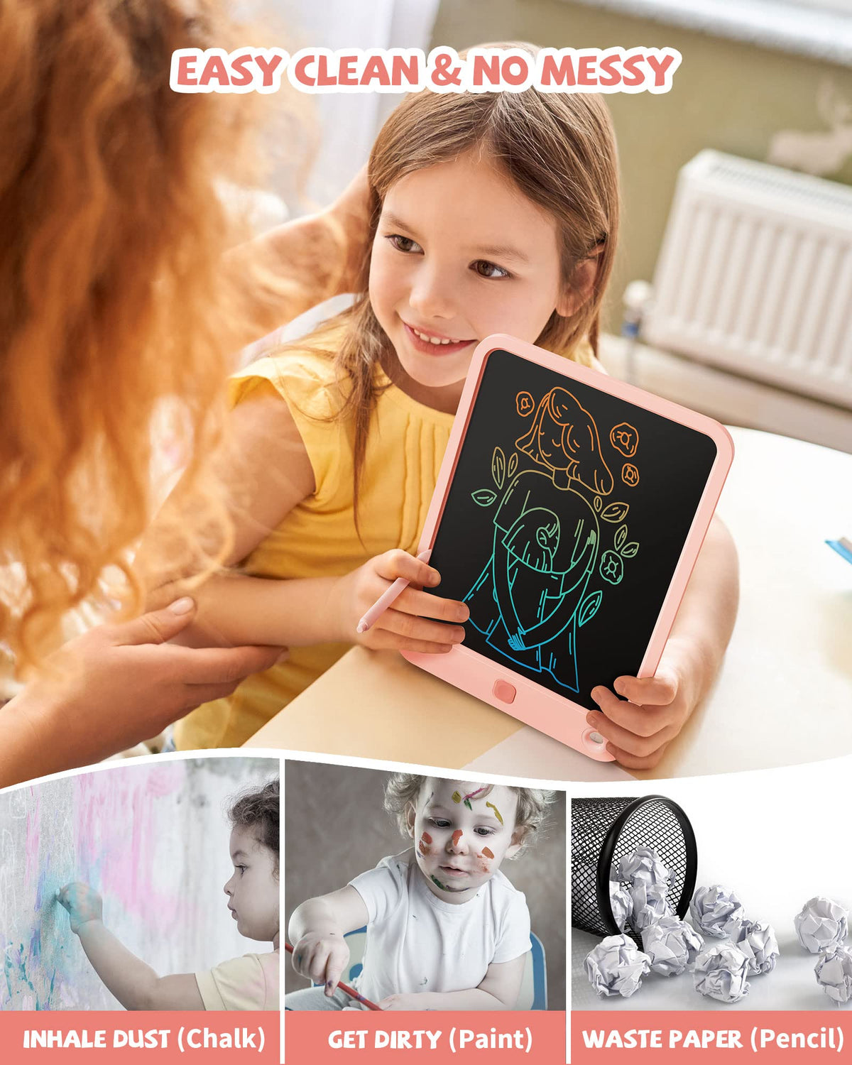 LCD Writing Tablet 10 Inch, Colorful Electronic Doodle Board Drawing Tablet, Memo Board, Drawing Pads with Lanyard, Travel Educational Toys Gifts for Kids Toddlers Age 3 4 5 6 7 8 9 Years Girls(Pink 🍁 All In One Marketplace Canada