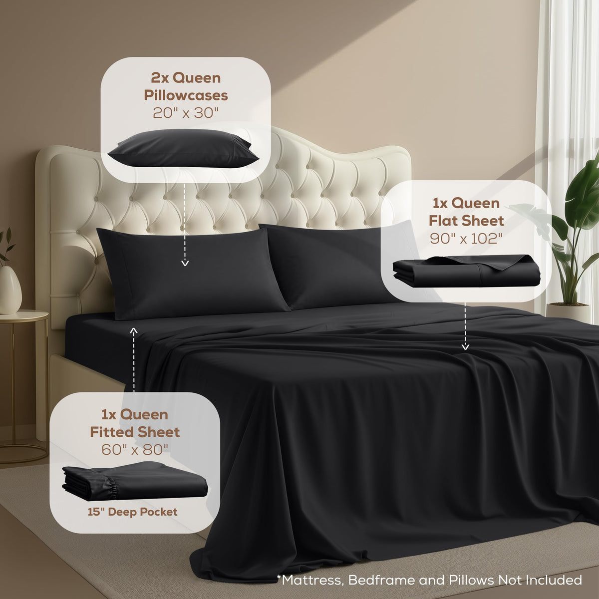 Utopia Bedding Queen Bed Sheet Set - 4 Piece Bedding - Soft Brushed Microfiber Fabric - Shrinkage & Fade Resistant - Easy Care (Black) 🍁 All In One Marketplace Canada
