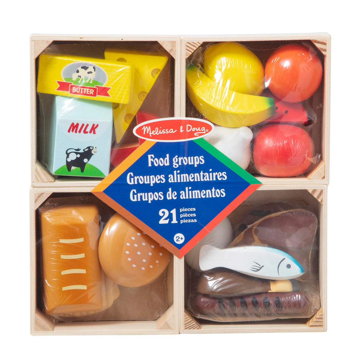 Melissa & Doug Food Groups, 21-Piece Wooden Toys Set of Pretend Play Food & Kids Play Kitchen Accessories, Preschool Toys for Girls & Boys Ages 3+ 🍁 All In One Marketplace Canada