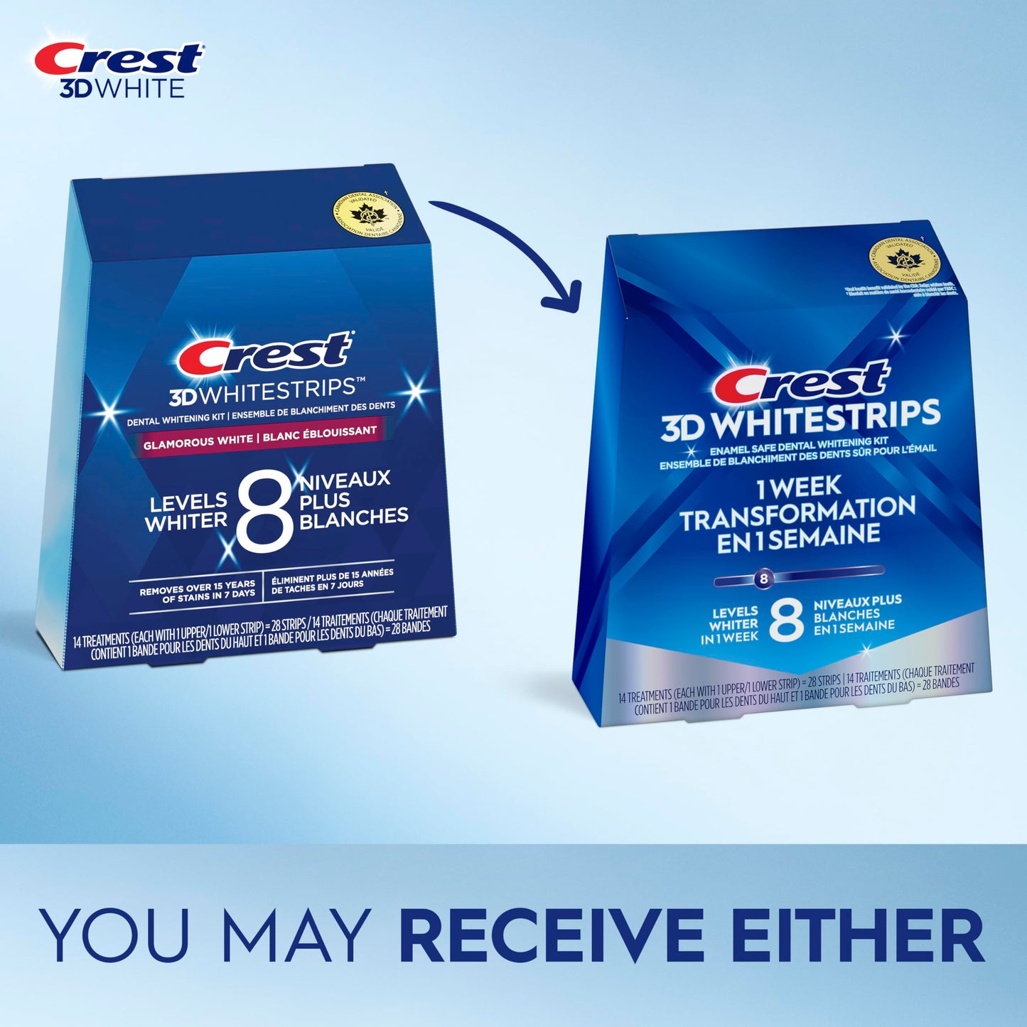 Crest 3D Whitestrips 1 Week Transformation At-home Teeth Whitening Kit, 14 Treatments, 8 Levels Whiter 🍁 All In One Marketplace Canada