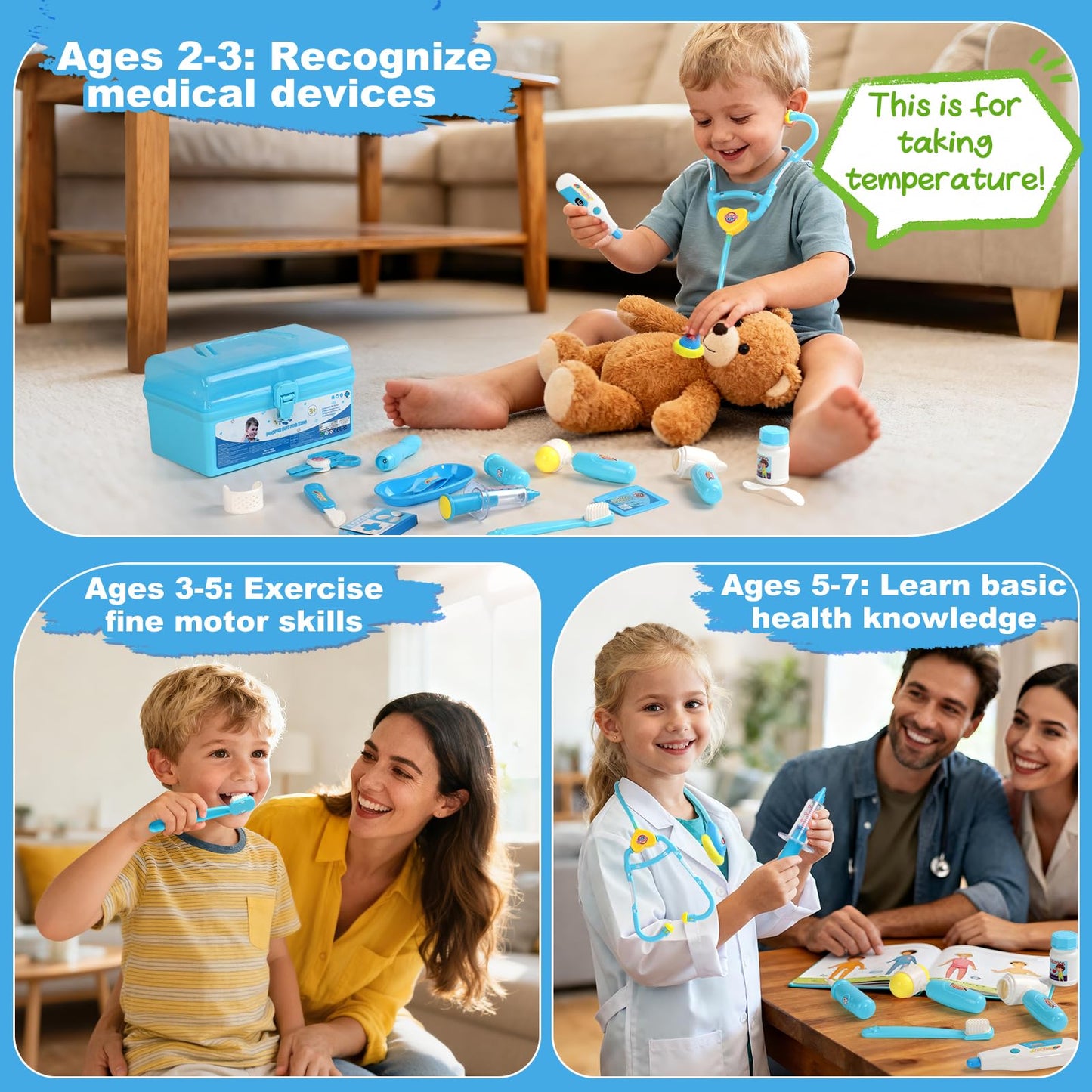 Doctor Kit Kids Toys for 2 3 4 Year Old Girl Boys, Dentist Kit Pretend Play Costume Dress Up Game Medical Kit Educational Toddler Toys for 2 3 4 5 6 + Year Old Boys Girls Birthday Gifts 🍁 All In One Marketplace Canada