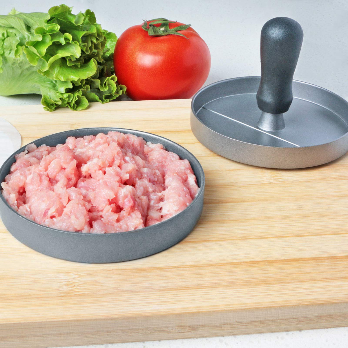Asdirne Hamburger Press Patty Maker, Food Grade Aluminum Burger Press with ABS Handle, Non-Stick, Easy to Clean, with 50 Pcs Wax Patty Paper, 4.6" Diameter and 0.7" Depth 🍁 All In One Marketplace Canada