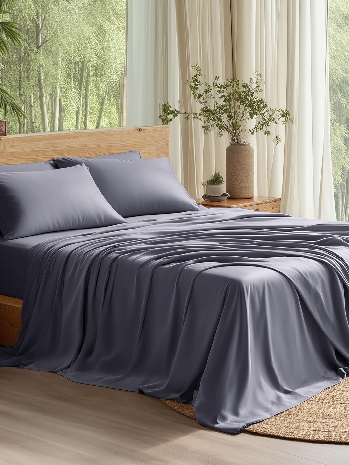 Bedsure 100% Rayon Bamboo Sheets Queen Size Set, Dark Grey 🍁 All In One Marketplace Canada