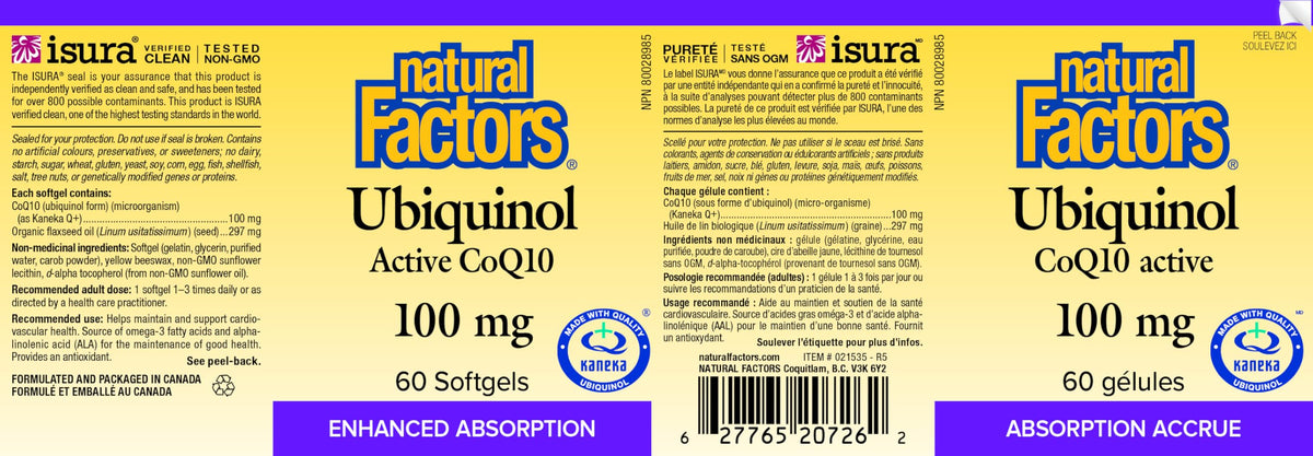 Natural Factors Ubiquinol Active CoQ10 100 mg, 60 Softgels, Supports Cardiovascular Health, Proudly Canadian 🍁 All In One Marketplace Canada