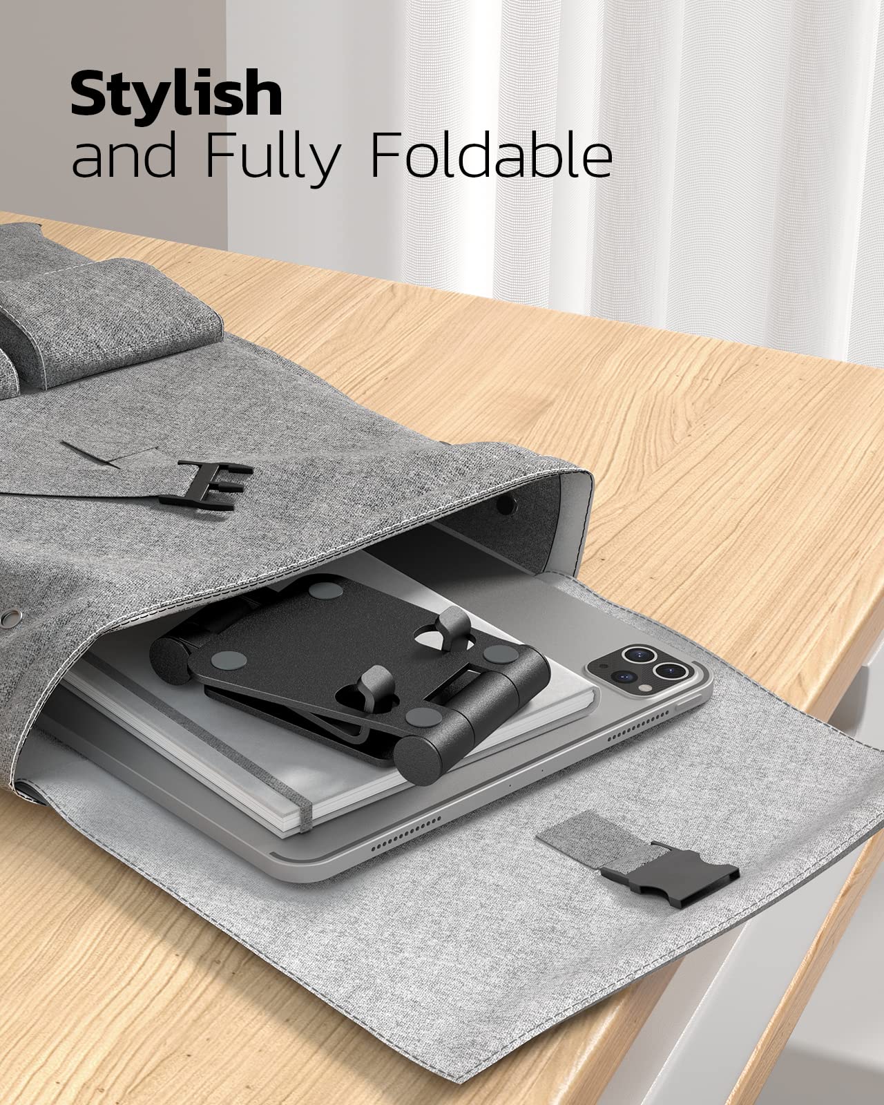 Nulaxy Dual Foldable Phone Stand for Desk, Fully Adjustable Desktop Cell Phone Holder Accessories for Office Kindle Compatible with 4-8" Mobile Devices iPhone Pro/Max/Plus, iPad Pro/Air/Mini, Black 🍁 All In One Marketplace Canada