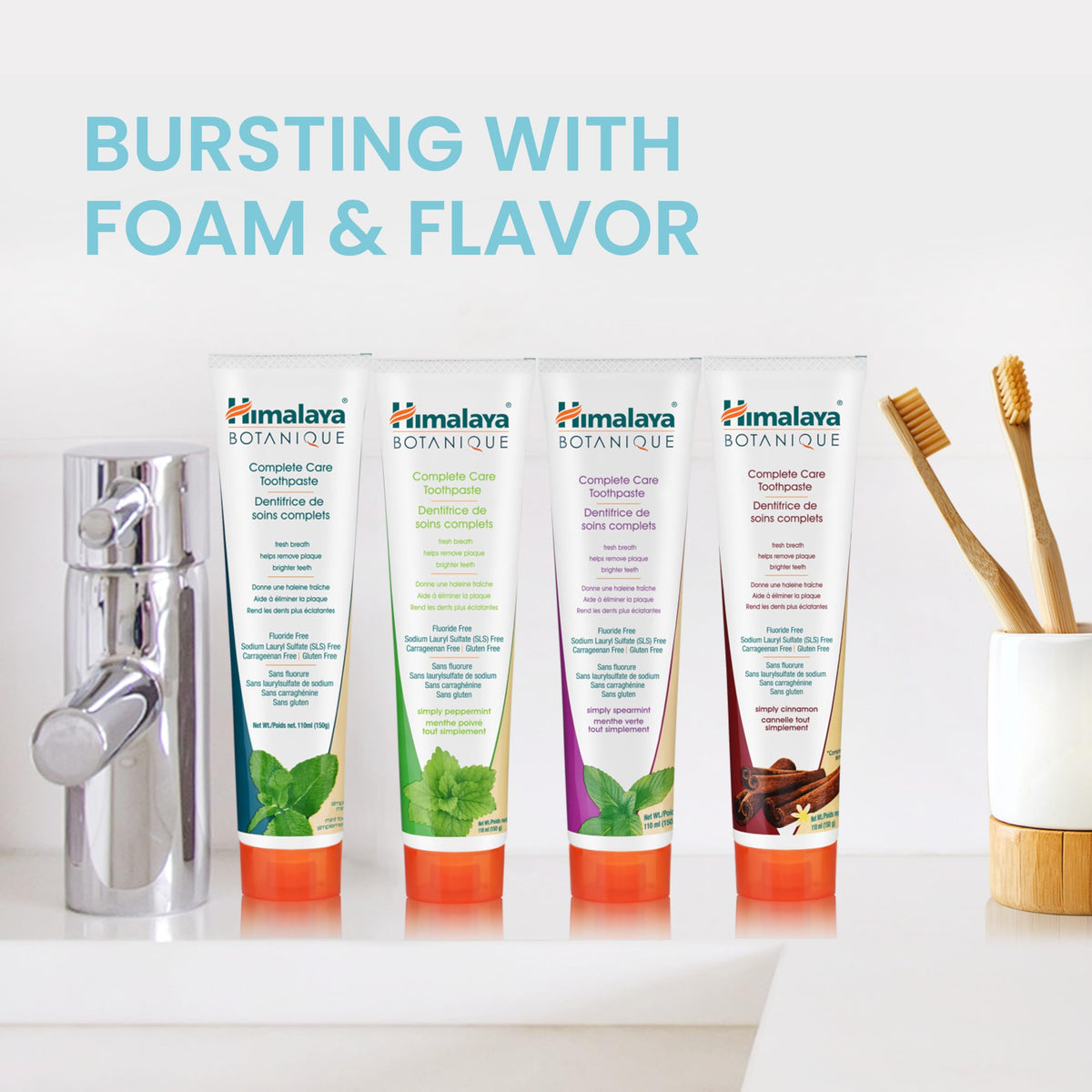 Himalaya Botanique Complete Care Toothpaste, for Brighter Teeth and Fresh Breath, Natural, Fluoride-Free, SLS-Free, Carrageenan-Free & Gluten-Free, Vegan, 150 g (5.29 oz), Variety 4 Pack 🍁 All In One Marketplace Canada