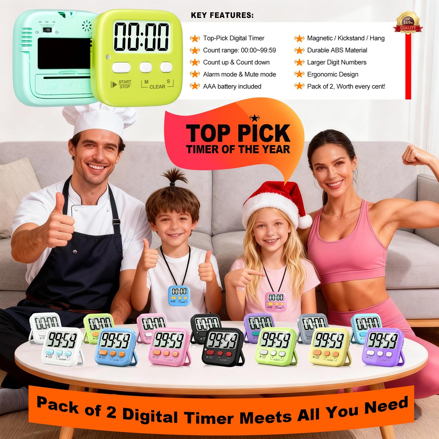 Antonki 2-Pack Kitchen Timer for Cooking, Digital Timer for Kids Teacher Study Classroom, Magnetic Countdown Minuteur for Egg Baking Oven Exercise - Battery Included 🍁 All In One Marketplace Canada