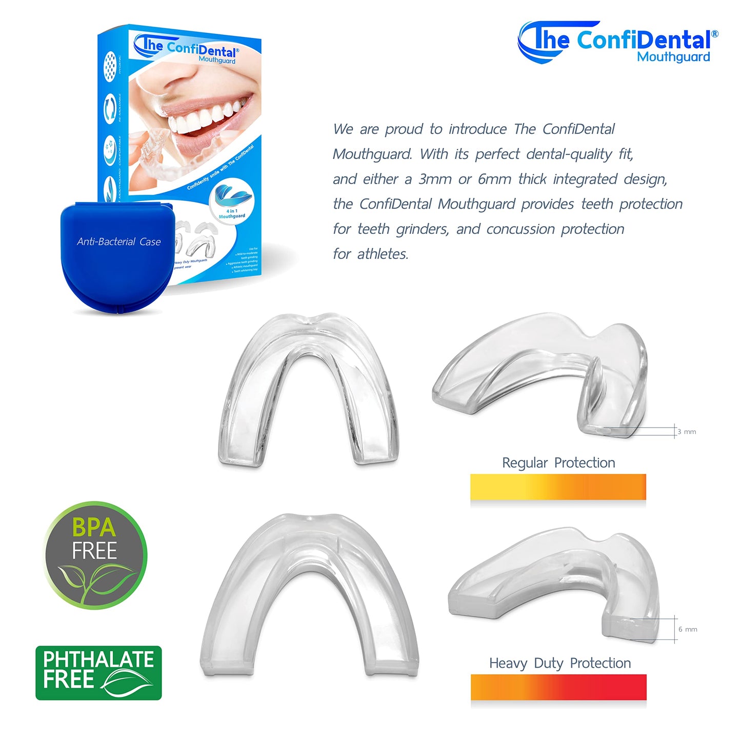 The ConfiDental - Moldable Mouth Guard for Teeth Grinding Clenching Bruxism Sport Athletic Whitening Tray Pack of 5 Including 3 Regular and 2 Heavy Duty Guard (3 (Ill) Regular 2 (ll) Heavy Duty) 🍁 All In One Marketplace Canada