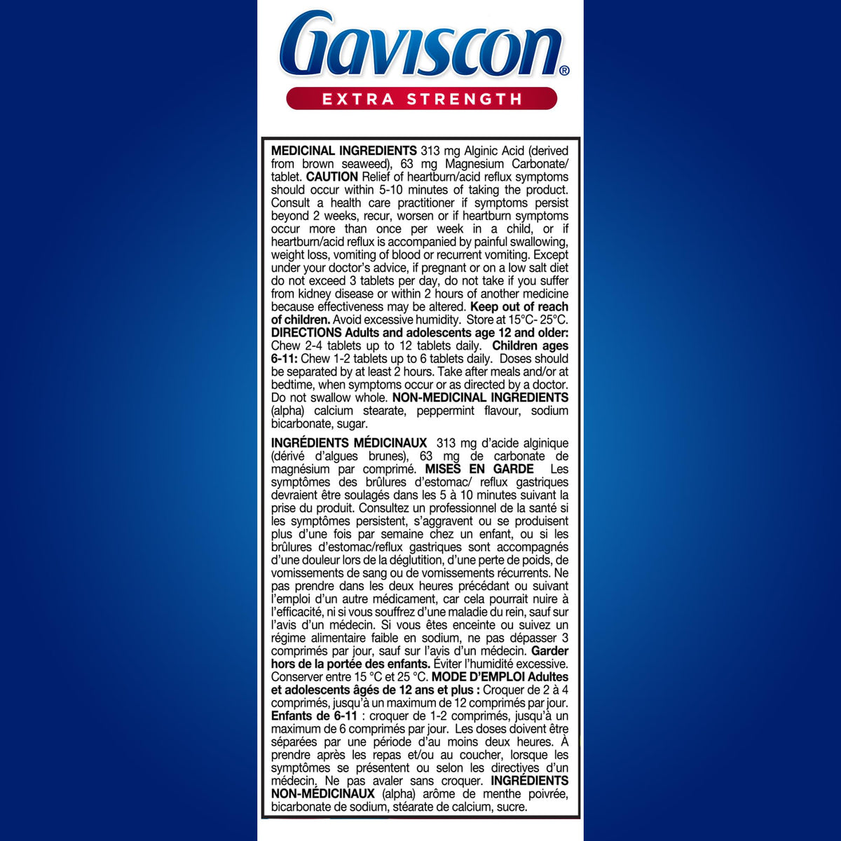 Gaviscon Extra Strength Tablets - 120 Count - Chewable Foaming Antacid Tablets for Day and Night Heartburn Relief, Acid Reflux and GERD Relief, Cooling & Refreshing Peppermint - Free of Aluminum 🍁 All In One Marketplace Canada