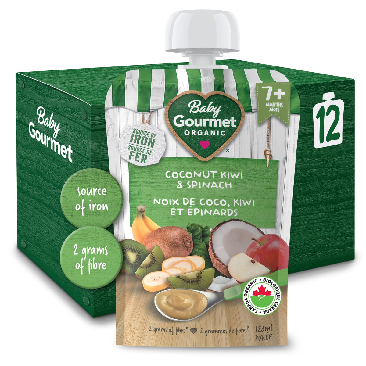 Baby Gourmet Organic Baby Food Puree Coconut, Kiwi & Spinach, 128ml (12 Pack) 🍁 All In One Marketplace Canada