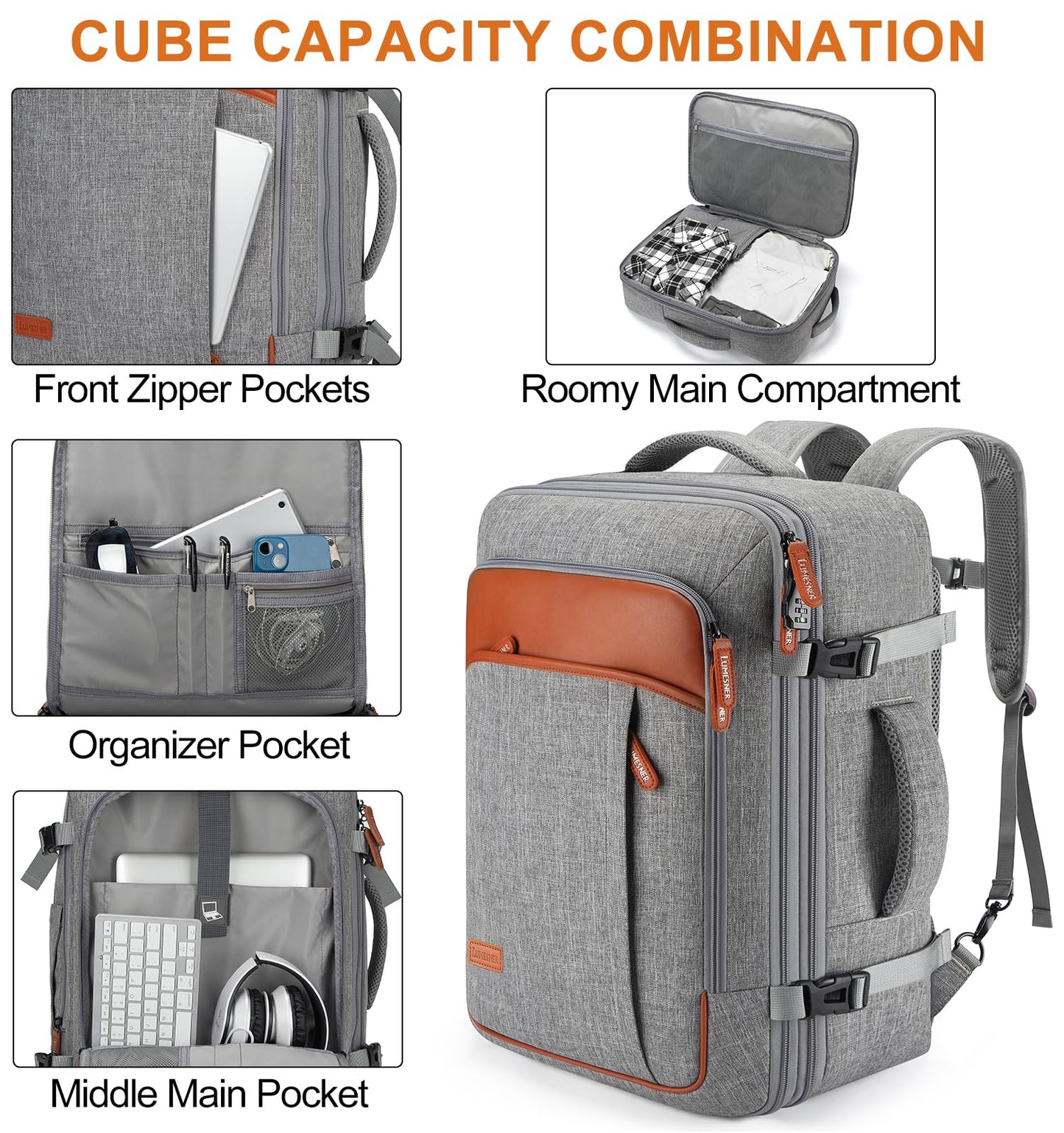 Carry on Backpack, Extra Large 40L Flight Approved Travel Backpack for Men & Women,Expandable Large Suitcase Backpacks With 4 Packing Cubes,Water Resistant Luggage Daypack Business Weekender Bag,Grey 🍁 All In One Marketplace Canada