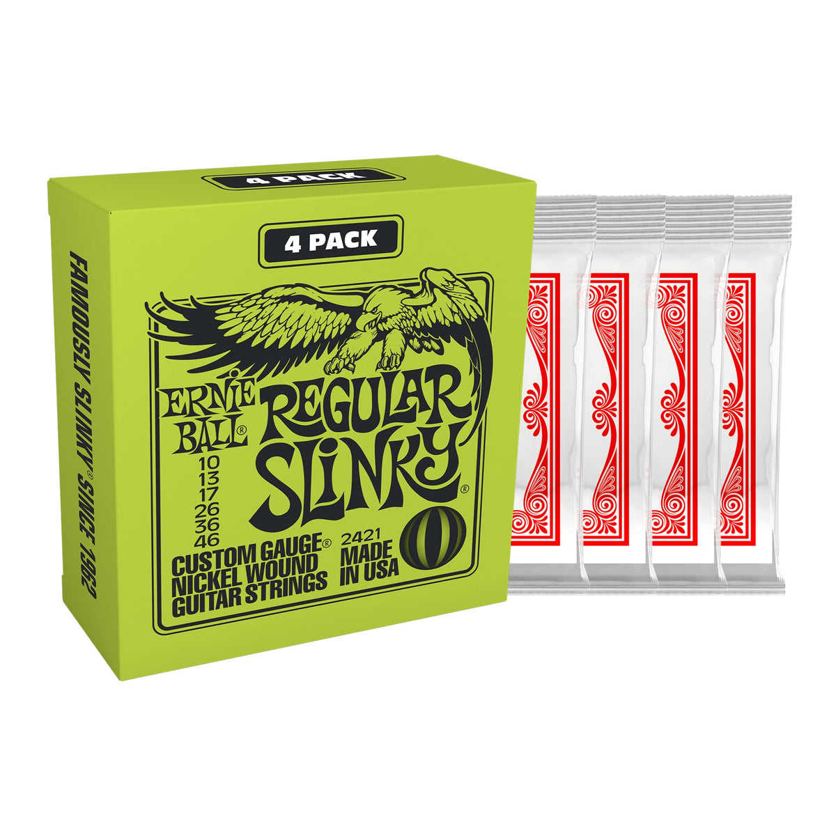 Ernie Ball Regular Slinky Nickel Wound Electric Guitar Strings 4 Pack - 10-46 Gauge (P02421) 🍁 All In One Marketplace Canada