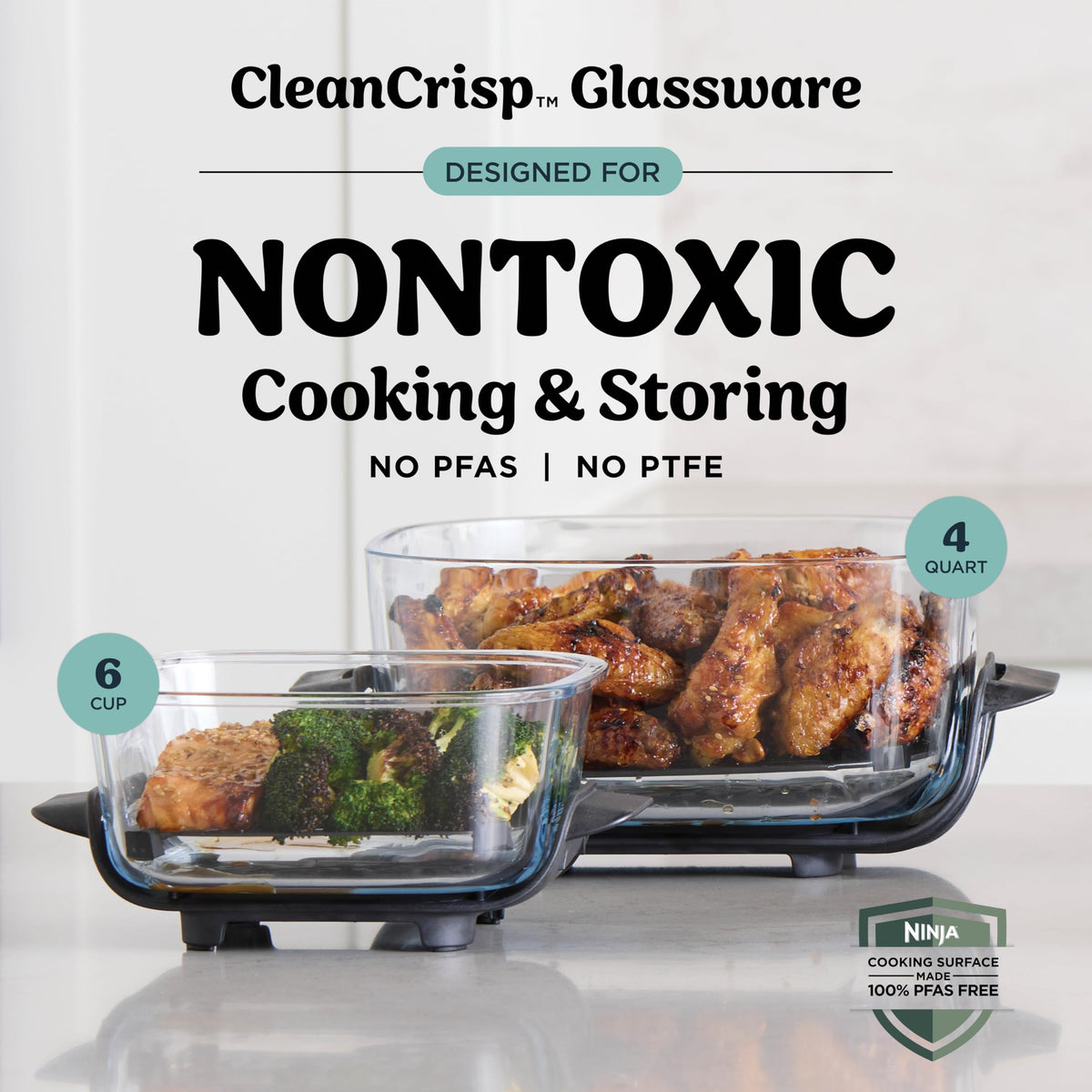 Ninja Crispi Portable Glass Air Fryer Cooking System – 4-Qt & 6-Cup CleanCrisp Containers, Nontoxic, Leak-Proof, Dishwasher Safe – Air Fry, Bake, Max Crisp, Recrisp FN101CGY (Canadian Version) 🍁 All In One Marketplace Canada