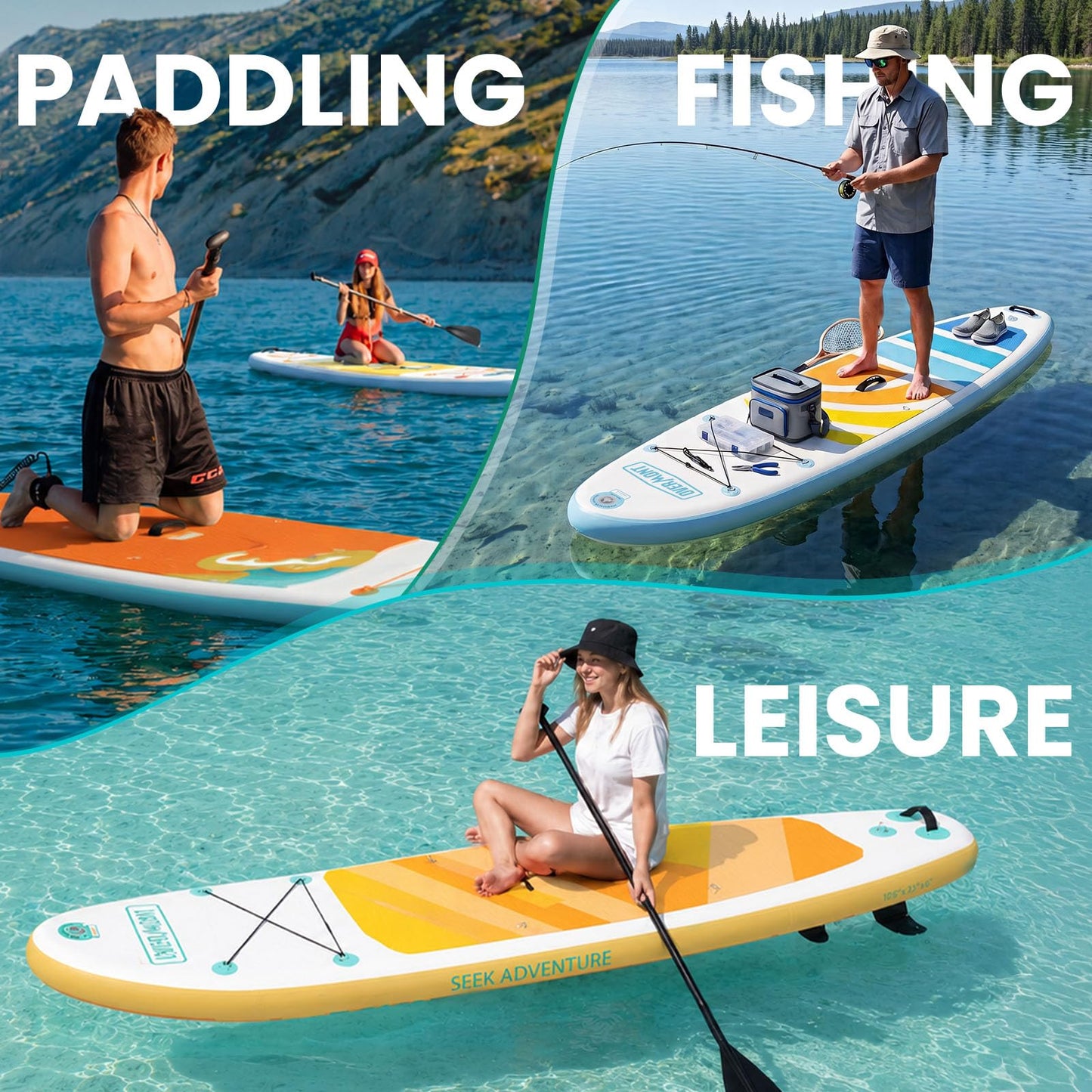 Overmont Inflatable Paddle Board 10'7" x 33" x 6", Extra Wide SUP for Adults & Beginners, 350 lb Stand Up Paddle Board with Adjustable Paddle, Pump, 3 Fins, Leash, Backpack & Repair Kit 🍁 All In One Marketplace Canada