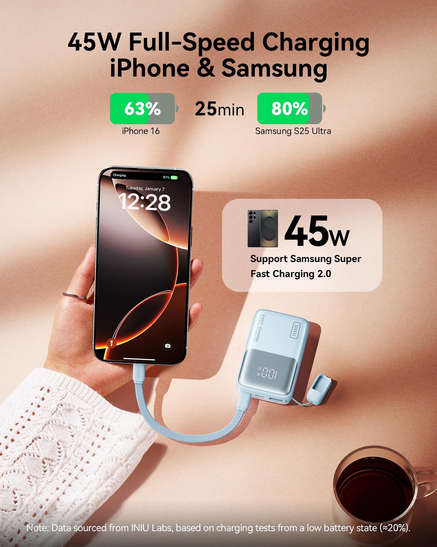 INIU Power Bank, Ultra Mini 10000mAh 45W Fast Charging Portable Charger, USB C Battery Pack with Cable, Flight-Safe Travel Powerbank for iPhone, Samsung, Google, for Camping, Office, Airport, Beige 🍁 All In One Marketplace Canada