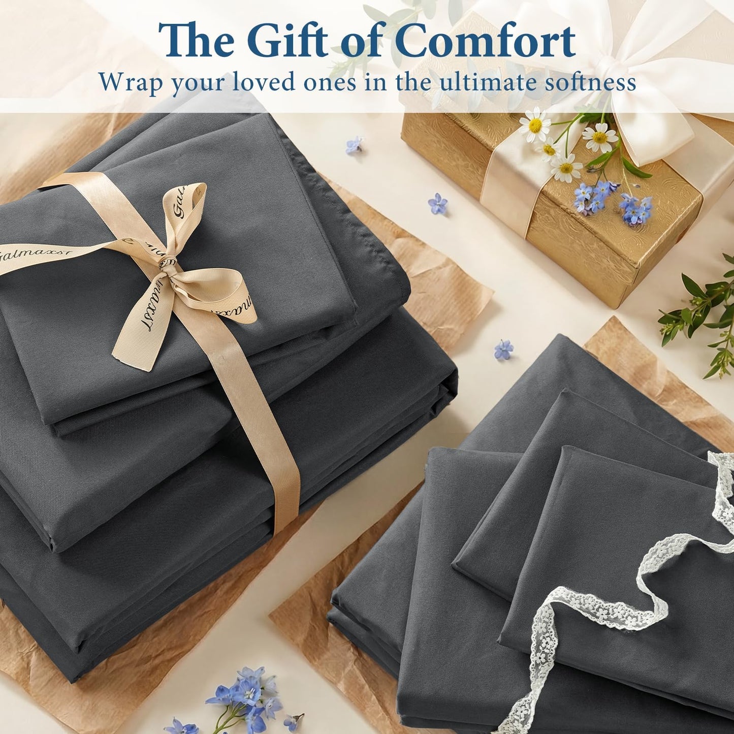 JOLLYVOGUE Queen Size Bed Sheet Set - 4 Piece Bed Sheets Set with Deep Pocket - Soft Breathable & Cooling - Resists Shrinkage & Fading Draps Queen - Easy Care (Dark Grey) 🍁 All In One Marketplace Canada