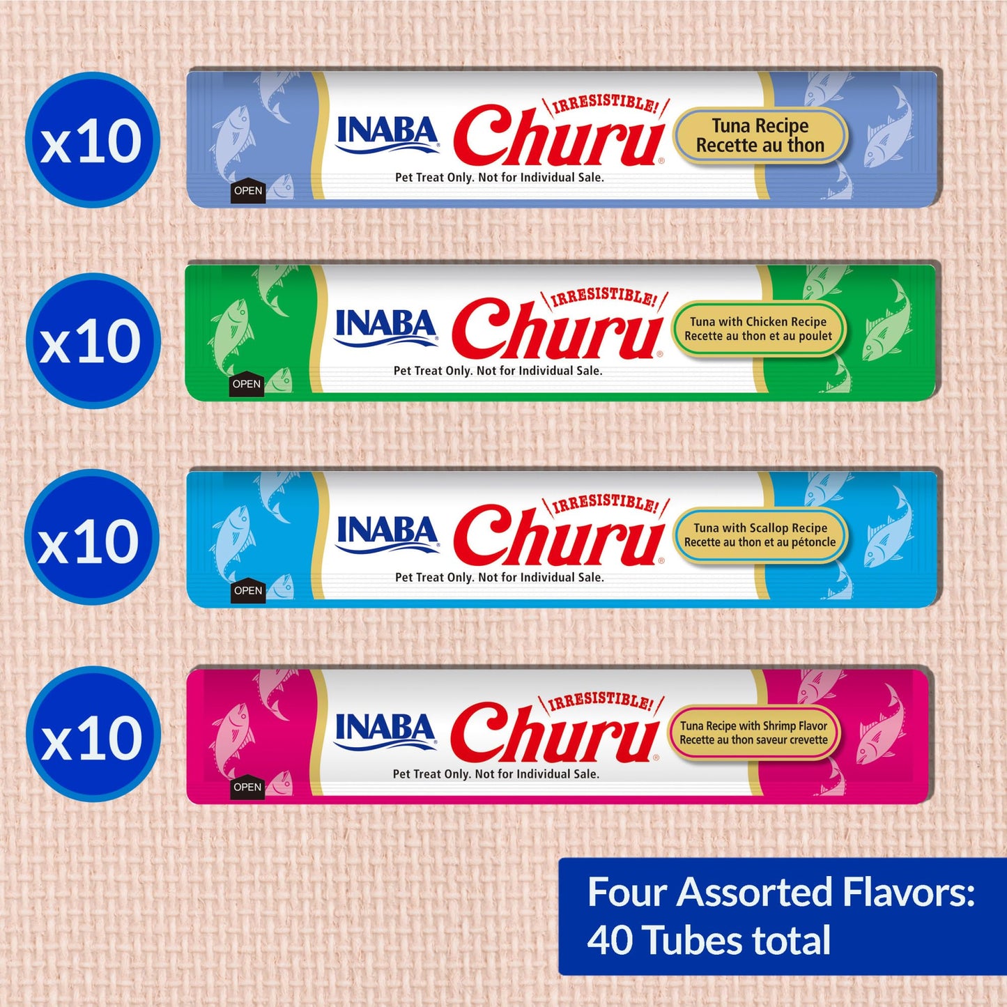 INABA Churu Cat Treats, Lickable, Squeezable Creamy Purée Cat Treat with Green Tea Extract & Taurine, 14 Grams Each Tube, 40 Tubes, Tuna & Seafood Variety Box 🍁 All In One Marketplace Canada