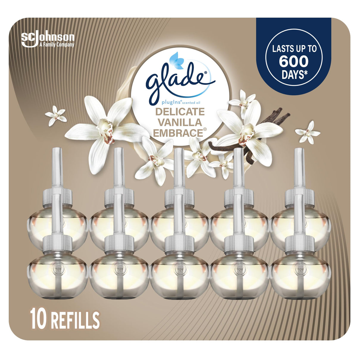 Glade PlugIns Air Freshener Refill Oil, Long Lasting Scented Plug In with Essential Oils for Home, Bathroom & Kitchens, Delicate Vanilla Embrace, 10 Refills 🍁 All In One Marketplace Canada