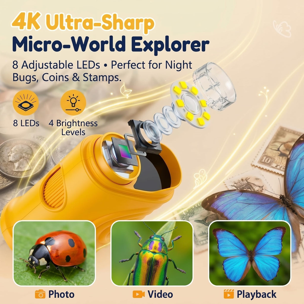 OAEBLLE Kids Microscope, 1000X 4K Digital Microscope with 2.4″ IPS Screen & 8 LED, USB Rechargeable, STEM Science Learning Kit Toys, Great Gift for Boys and Girls Aged 4-12 🍁 All In One Marketplace Canada
