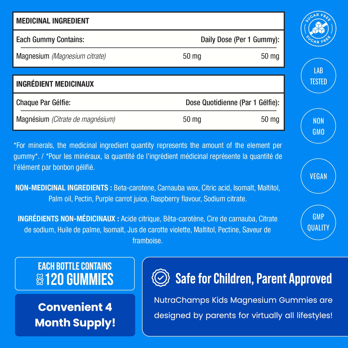 Magnesium For Kids - 120 Count - Sugar Free Calm Magnesium Gummies for Kids - 4 Month Supply - Supports Bone Health, Sleep - Chewable Gummy Vitamin Supplement 🍁 All In One Marketplace Canada