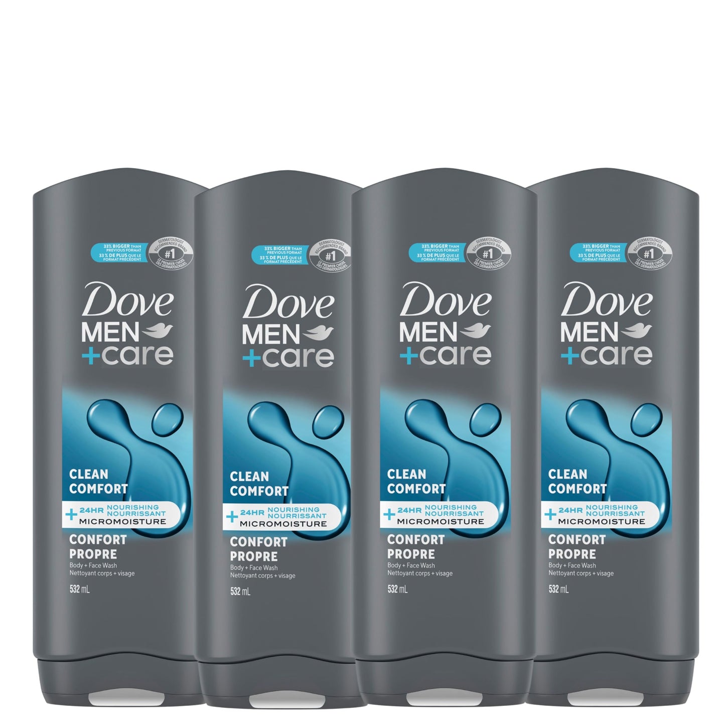 Dove Men+Care Body and Face Wash with 24-hour Nourishing Micromoisture, Clean Comfort, Men's Body Wash, 532mL, Pack of 4 🍁 All In One Marketplace Canada