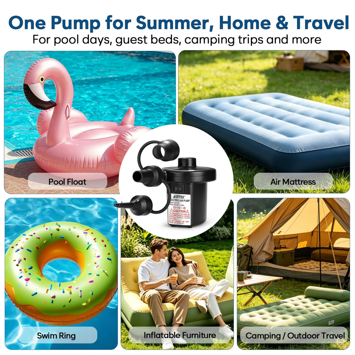 Electric Air Pump, AGPtEK Portable Quick-Fill Air Pump with 3 Nozzles, 4500 Pa 110V AC/12V DC, Perfect Inflator/Deflator Pumps for Outdoor Camping, Inflatable Cushions, Air Mattress Bed, Swimming Ring 🍁 All In One Marketplace Canada