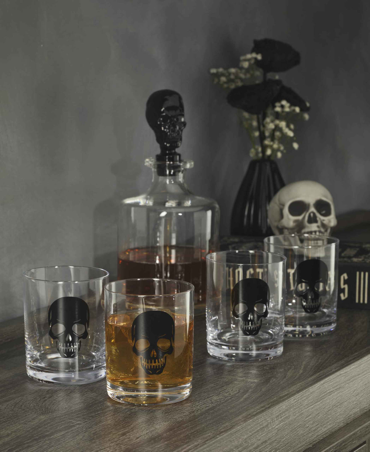 Oneida Vintro Halloween Skeleton 5-Piece Whiskey Glass Set