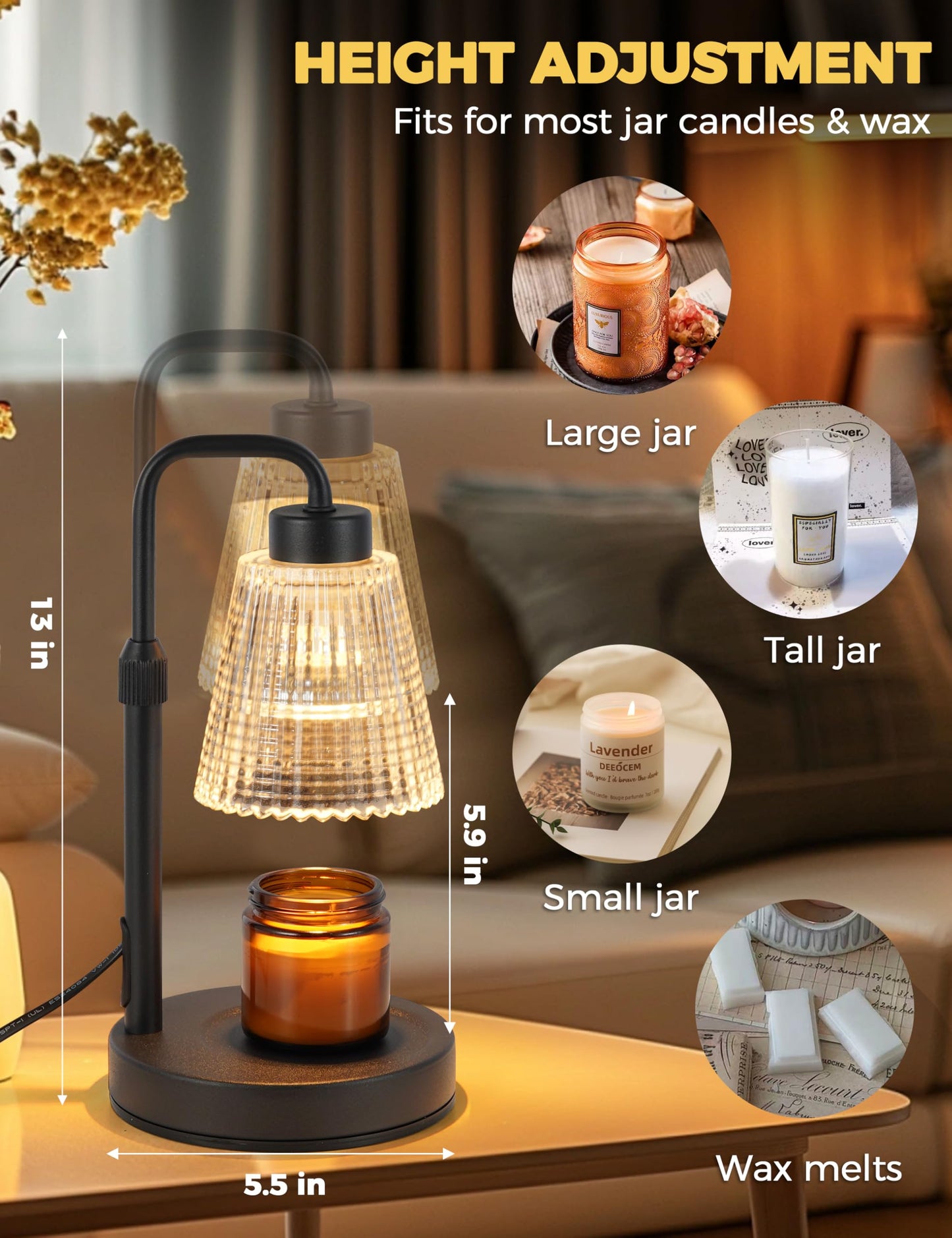 GODONLIF Candle Warmer Lamp with Timer Dimmable, Birthday Gifts for Women Mom, Home Decor Living Room Bedroom Decor, Wax Melt Warmer for Jar Candles with 2 Bulbs 🍁 All In One Marketplace Canada