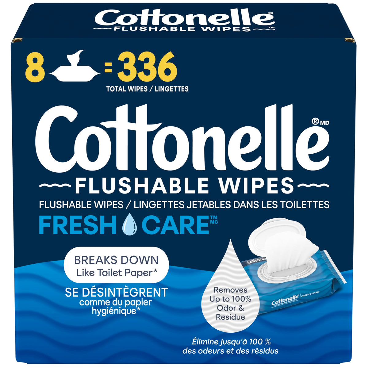 Flushable Wet Wipes; Cottonelle FreshCare; Biodegradable & Septic Safe; 8 Flip-Top Packs of 42 (336 Wipes) 🍁 All In One Marketplace Canada