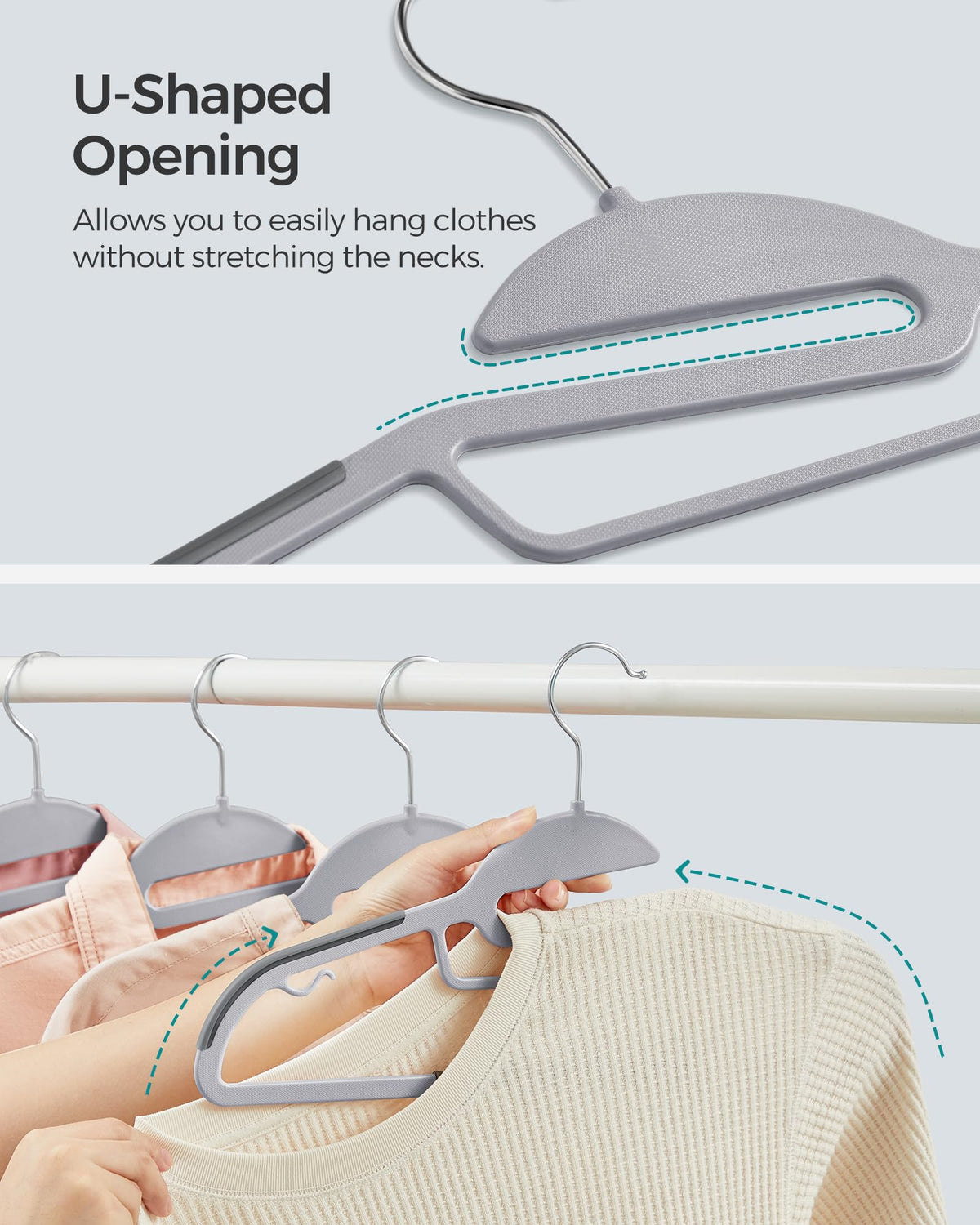 SONGMICS 50 Pack Coat Hangers, Heavy-Duty Plastic Suit Hangers, S-Shaped Opening, Non-Slip, Space-Saving, 360º Swivel Hook, 16.3 Inches Long, Light Gray and Dark Gray UCRP41G-50 🍁 All In One Marketplace Canada