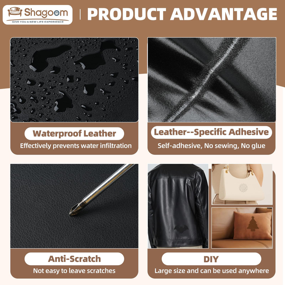 Shagoom Leather Repair Kit, 17X79 inch Self Adhesive Leather Patch Waterproof, DIY Large Vinyl Patches for Couches, Furniture, Kitchen Cabinets, Wall （Black, 17X79 inch） 🍁 All In One Marketplace Canada