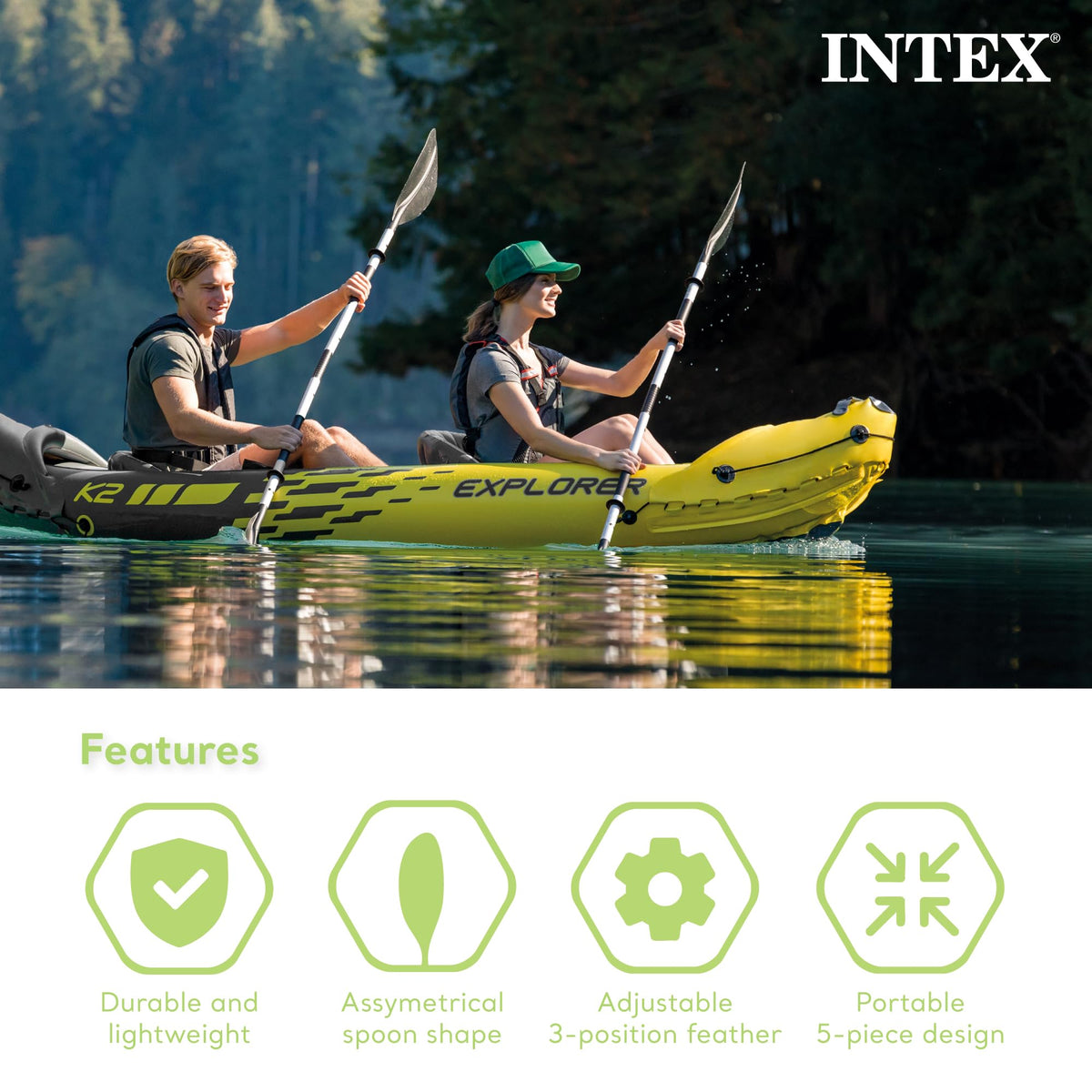 INTEX 69629E 86" Kayak Paddle: Ribbed Spoon Shaped Blades – Durable Lightweight Aluminum Shaft – Comfortable Grips – 3-Position Feather Adjustability – TUV RL Approved 🍁 All In One Marketplace Canada