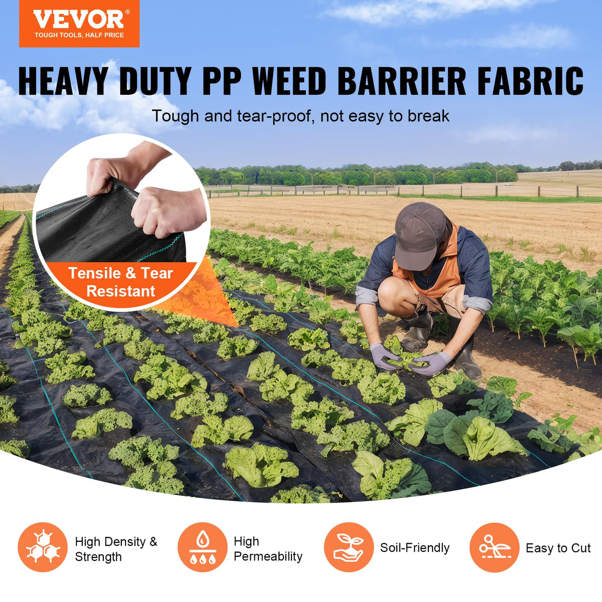 VEVOR Weed Barrier Landscape Fabric, 4*100FT Heavy Duty Garden Weed Fabric, Woven PP Weed Control Fabric, Driveway Fabric, Geotextile Fabric for Landscaping, Ground Cover, Weed Blocker Weed Mat, Black 🍁 All In One Marketplace Canada